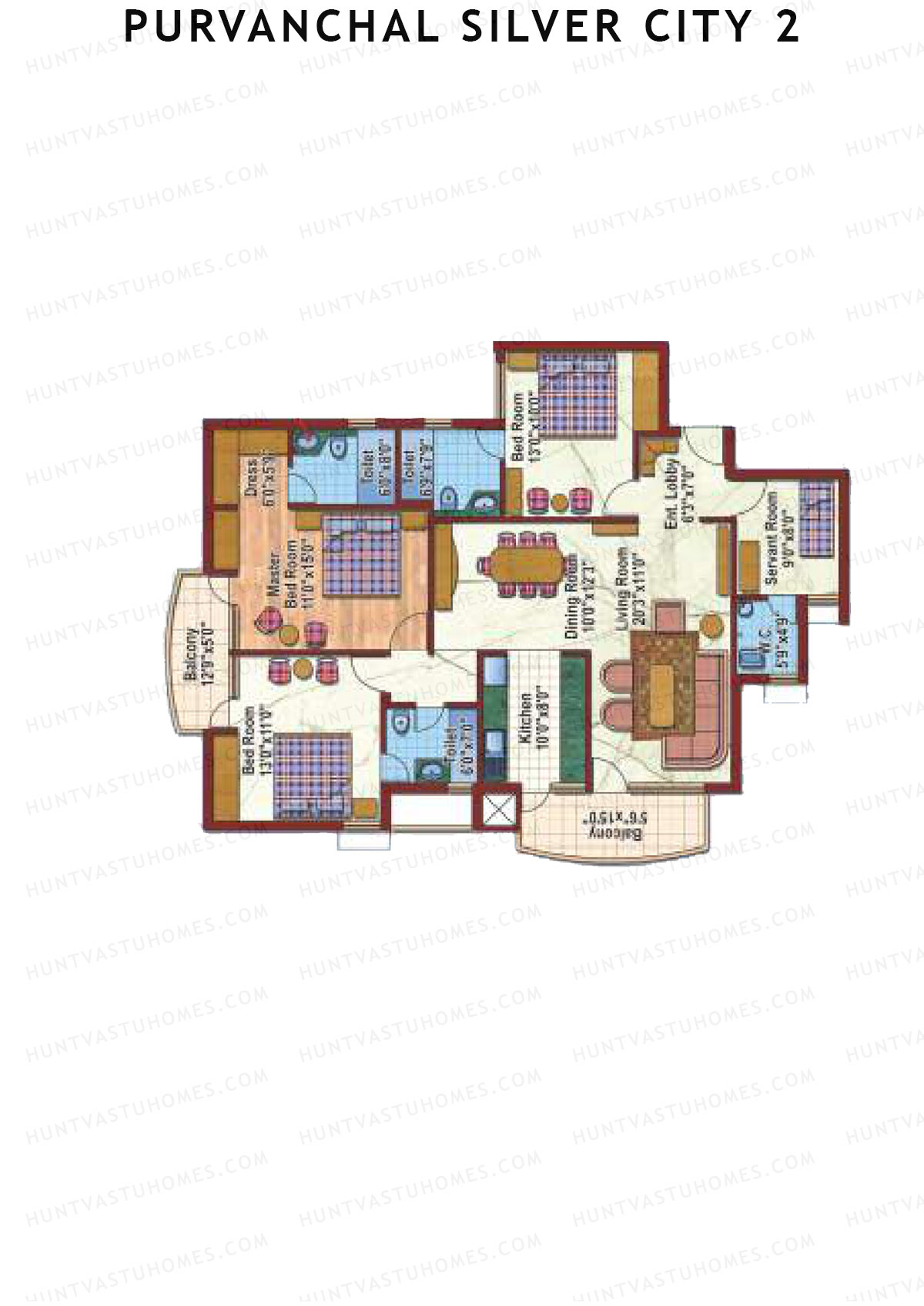 Purvanchal Silver City 2 Tower 3 Unit 4 (Type A3) Floor Plan