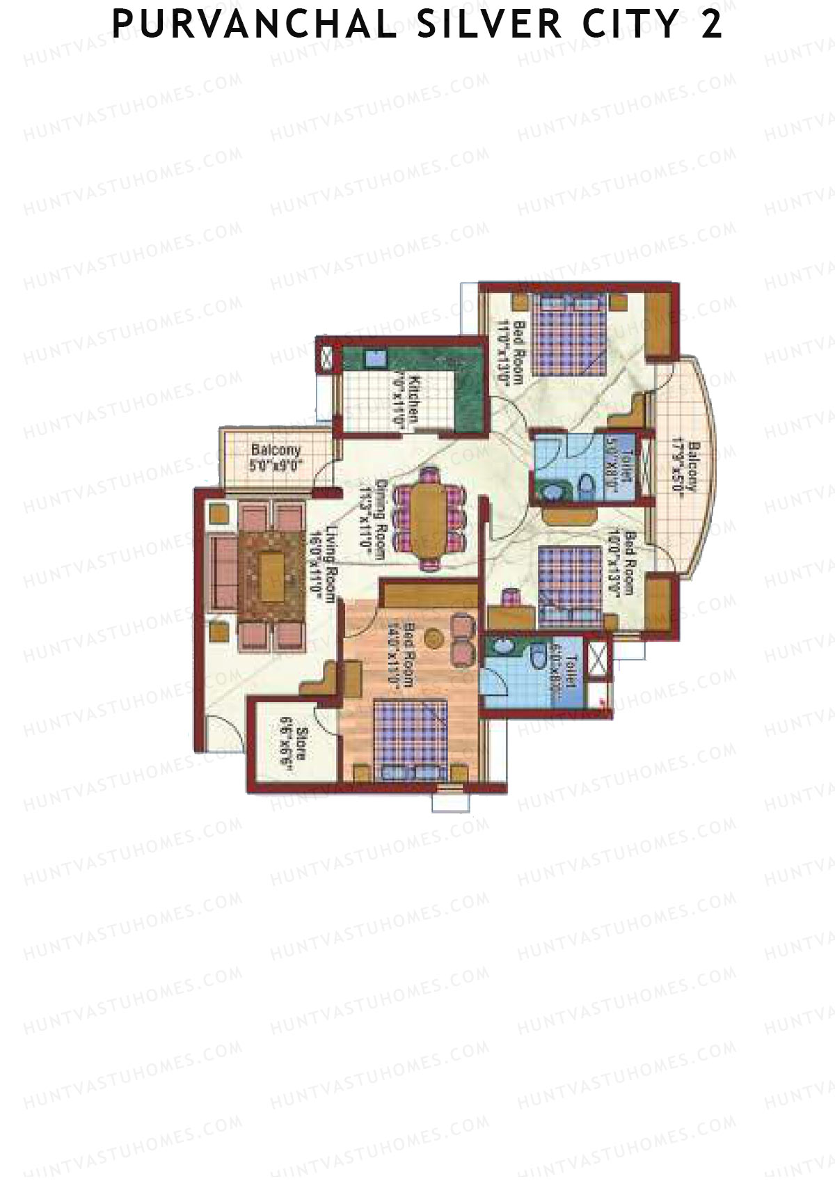 Purvanchal Silver City 2 Tower 5 Unit 2 (Type B1) Floor Plan