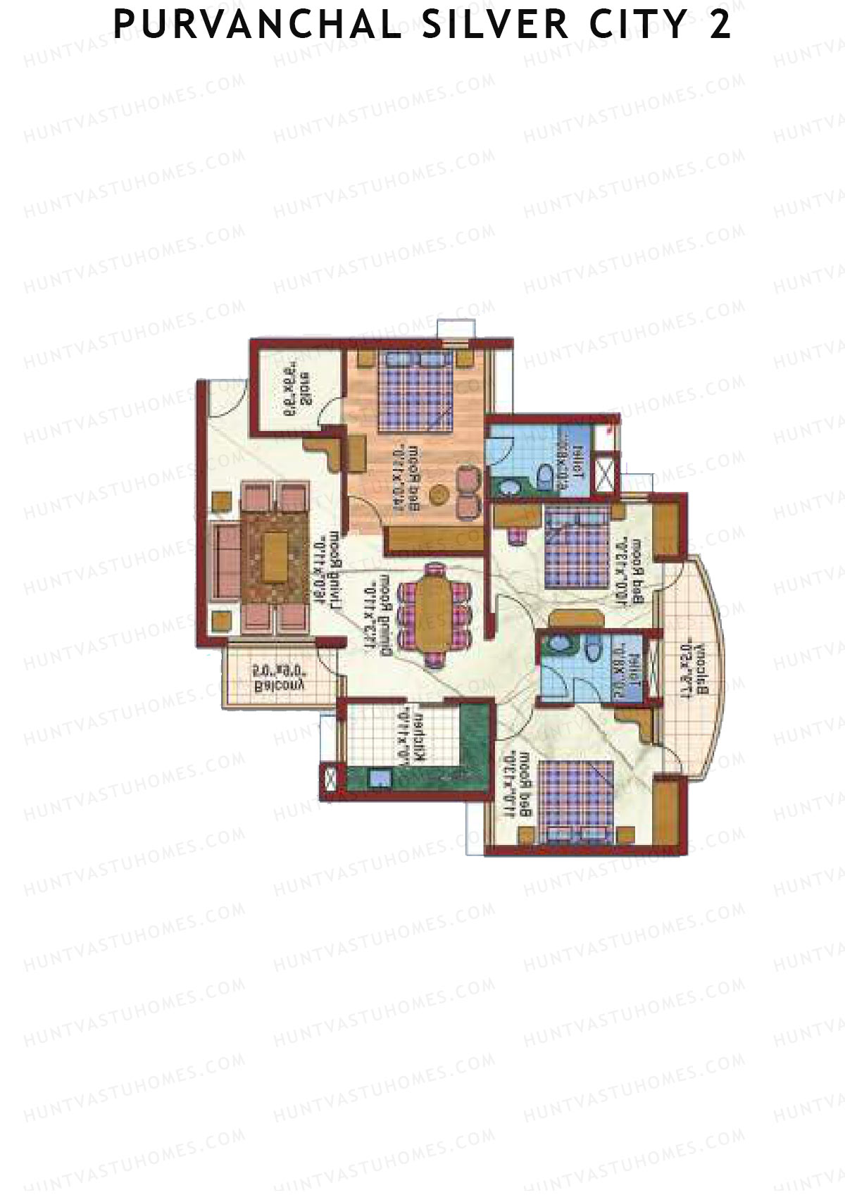 Purvanchal Silver City 2 Tower 5 Unit 3 (Type B1) Floor Plan