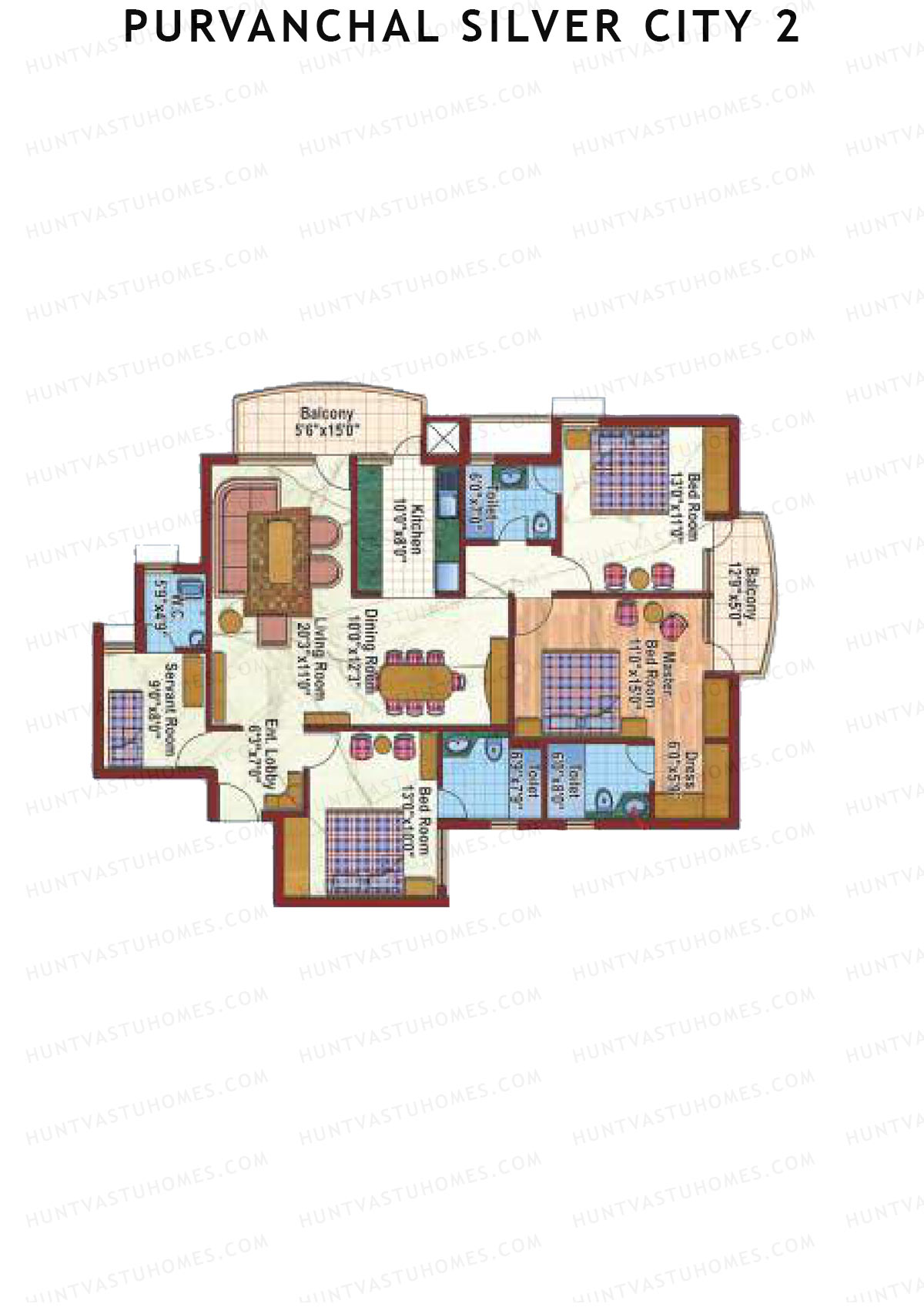 Purvanchal Silver City 2 Tower 7 Unit 2 (Type A3) Floor Plan