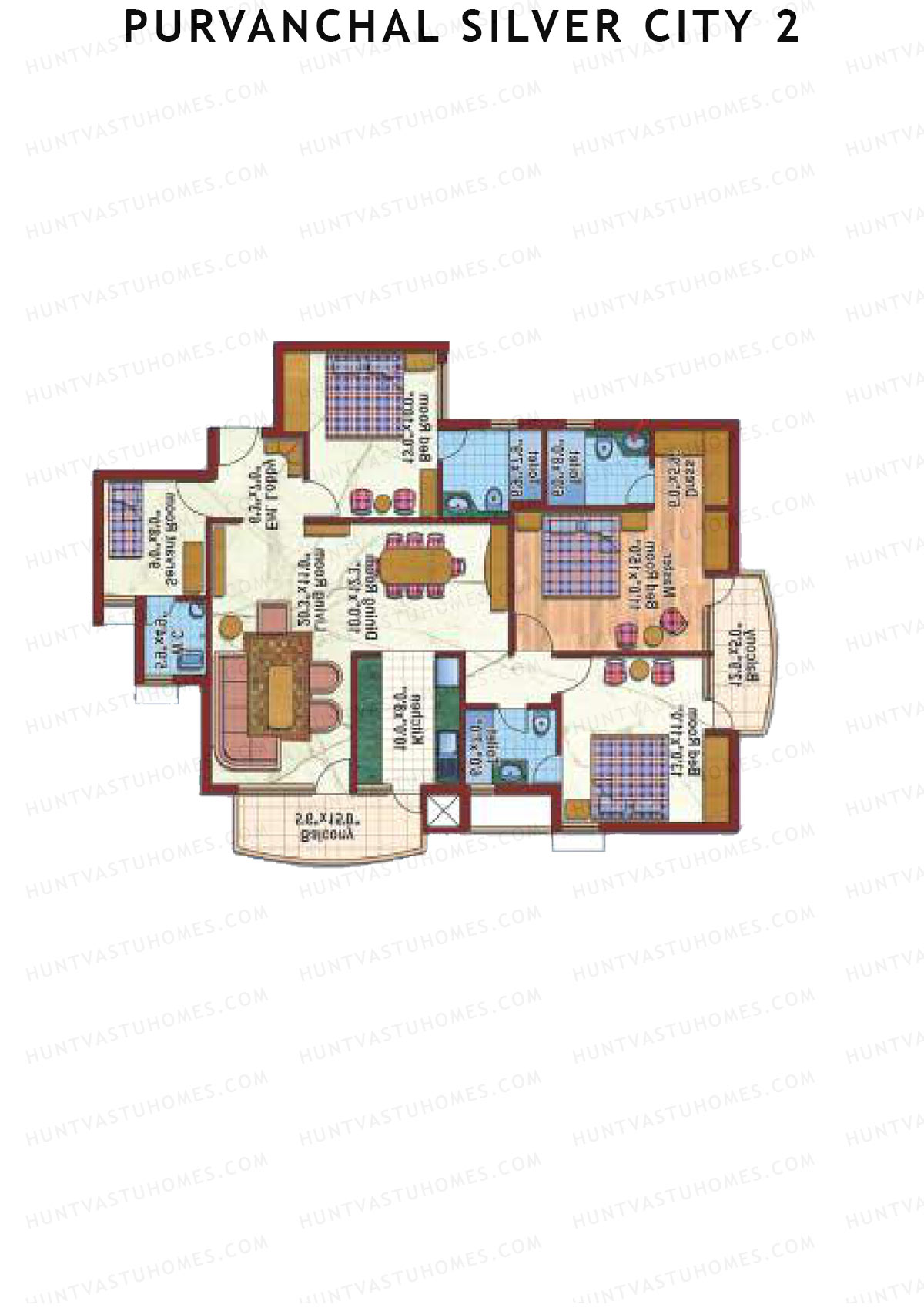 Purvanchal Silver City 2 Tower 7 Unit 3 (Type A3) Floor Plan