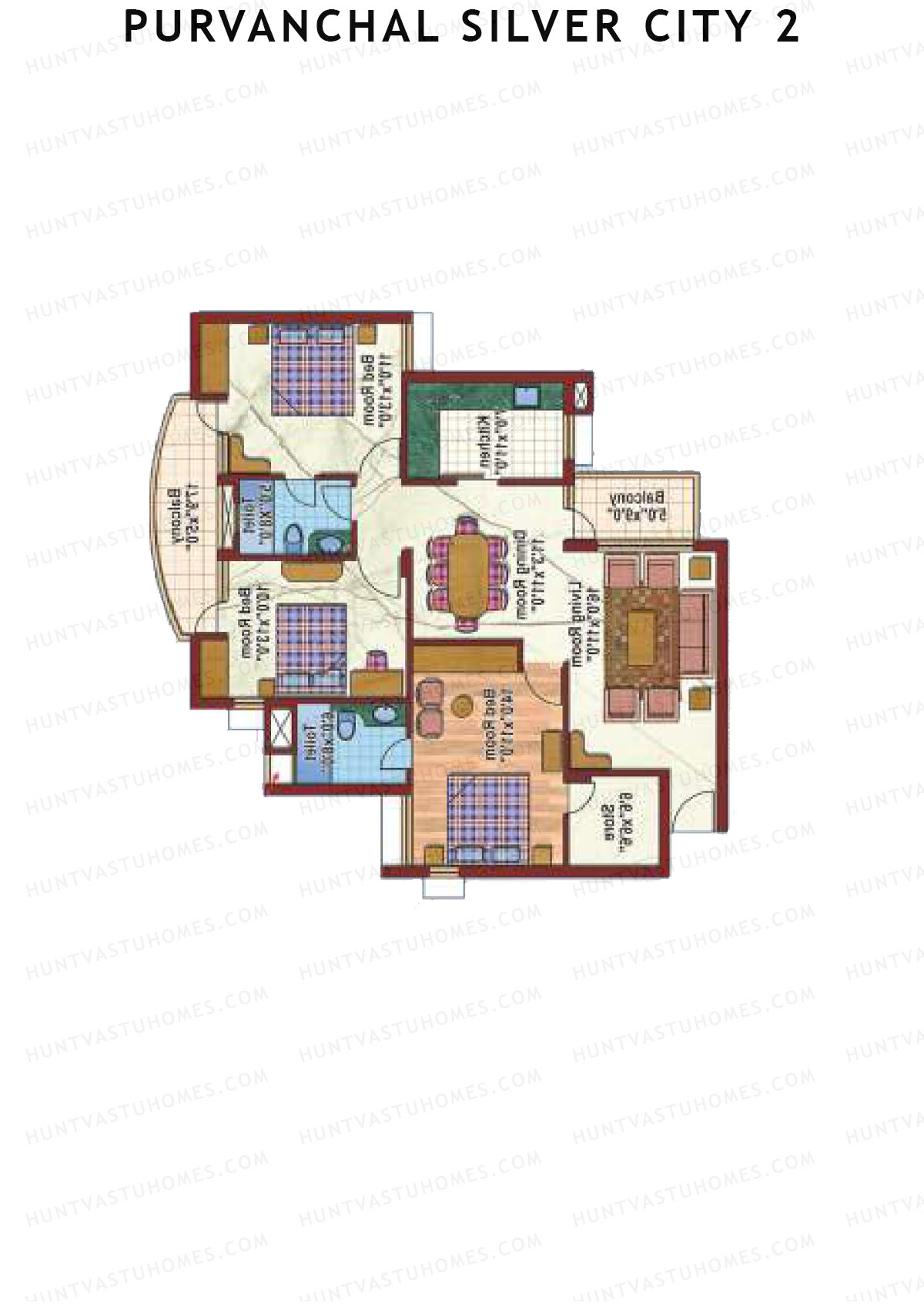 Purvanchal Silver City 2 Tower 8 Unit 1 (Type B1) Floor Plan