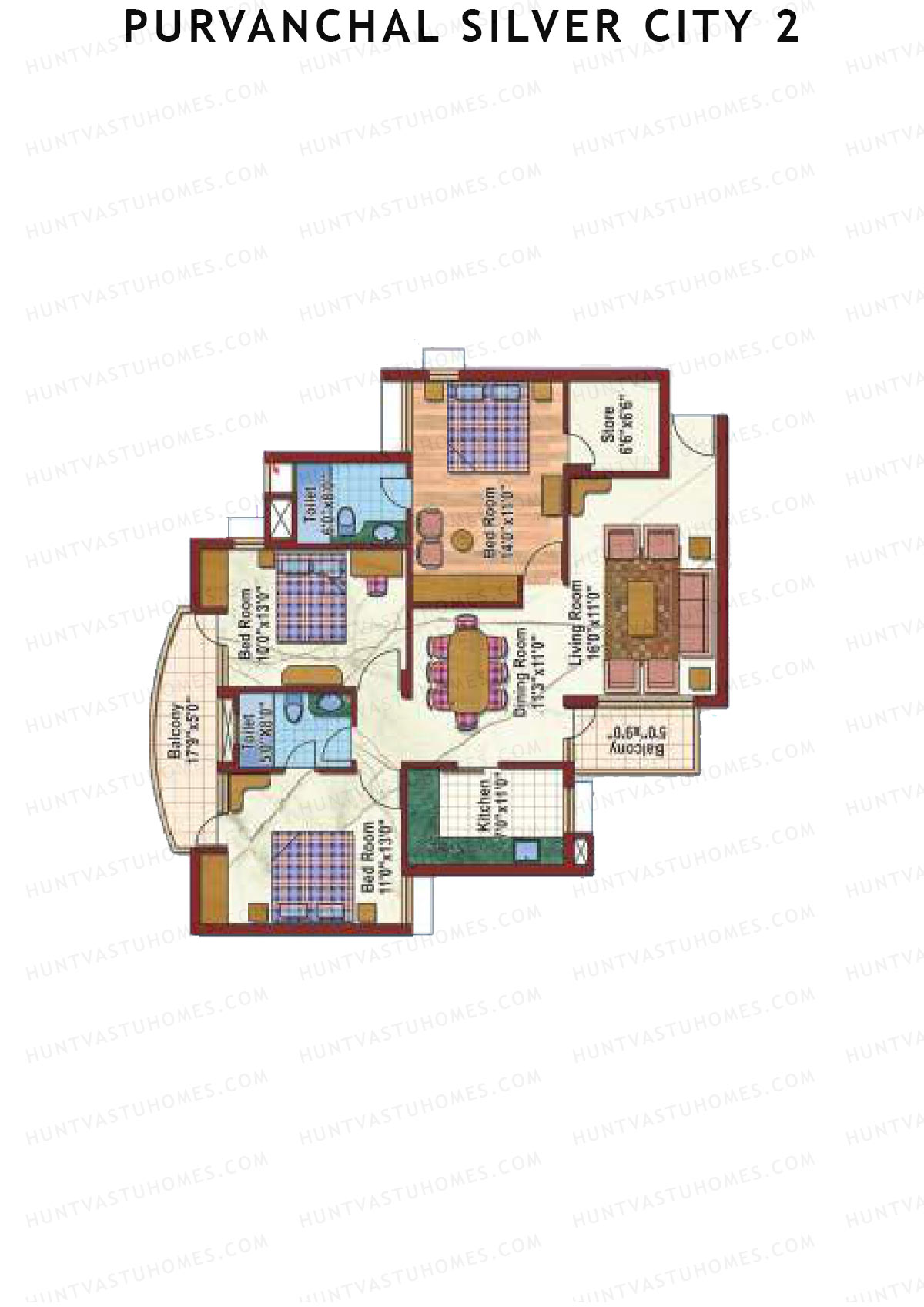 Purvanchal Silver City 2 Tower 8 Unit 4 (Type B1) Floor Plan