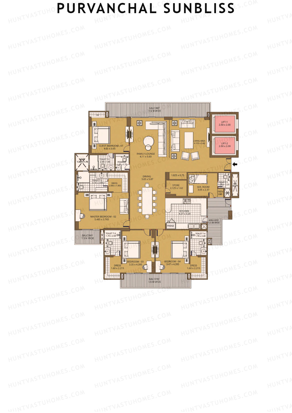 Purvanchal Sunbliss Tower 1 Unit 1 (Type A1) Floor Plan