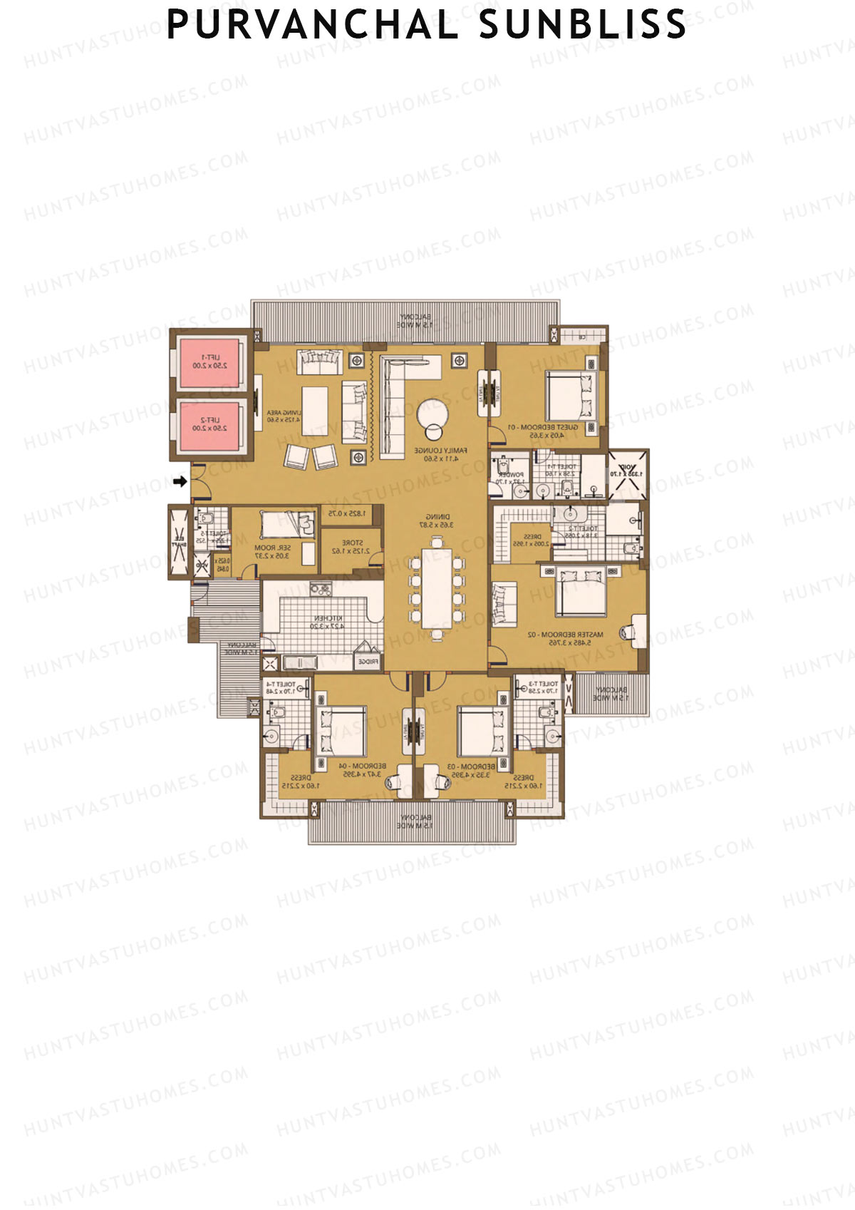 Purvanchal Sunbliss Tower 1 Unit 2 (Type A1) Floor Plan