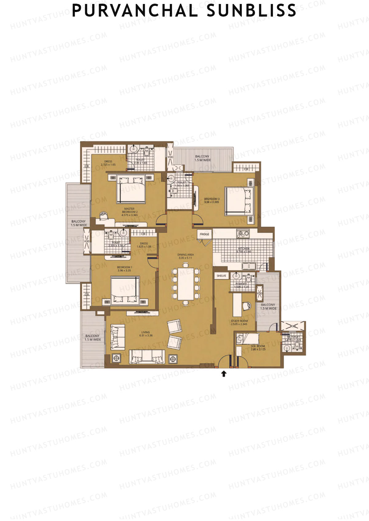 Purvanchal Sunbliss Tower 2 Unit 1 (Type A2) Floor Plan
