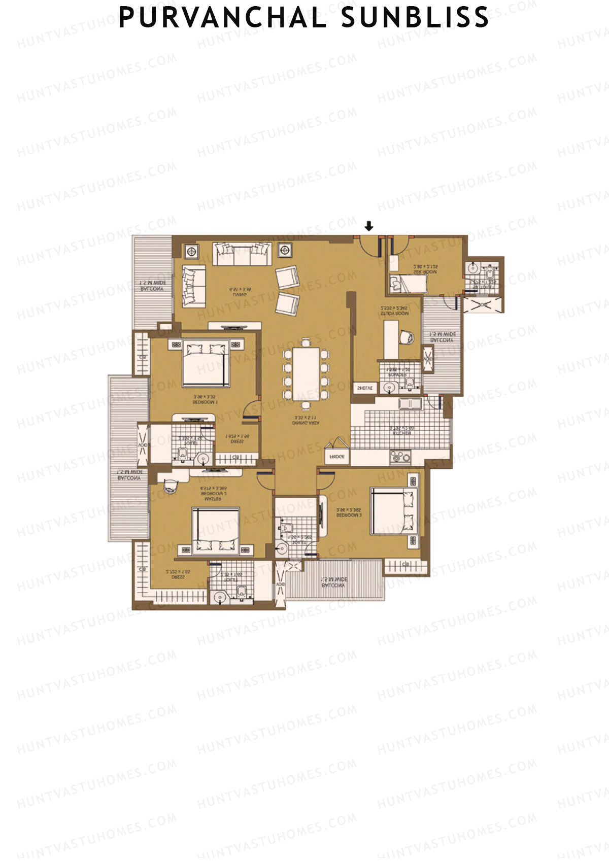 Purvanchal Sunbliss Tower 2 Unit 4 (Type A2) Floor Plan