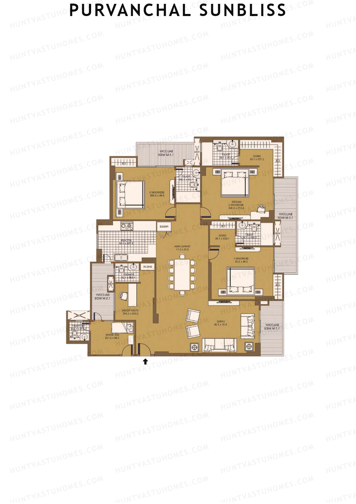 Purvanchal Sunbliss Tower 3 Unit 2 (Type A2) Floor Plan