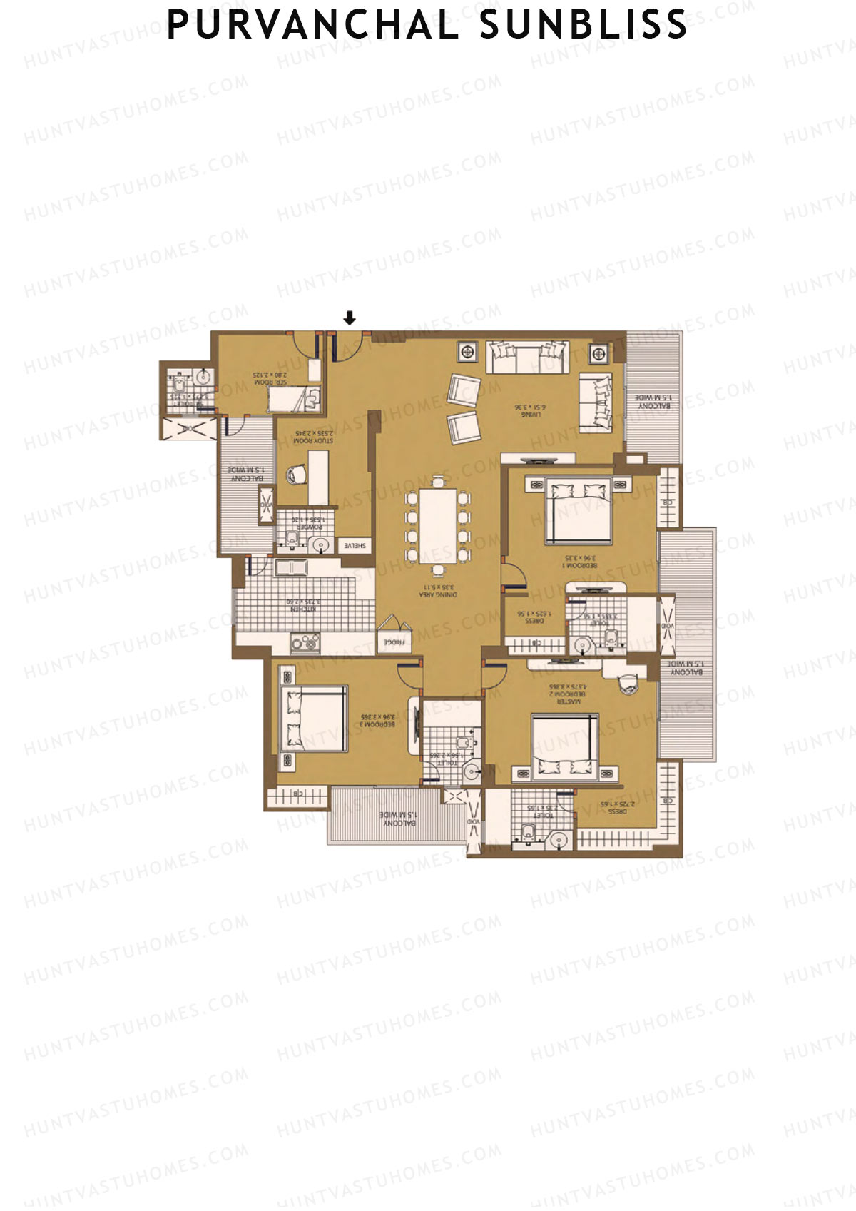 Purvanchal Sunbliss Tower 3 Unit 3 (Type A2) Floor Plan