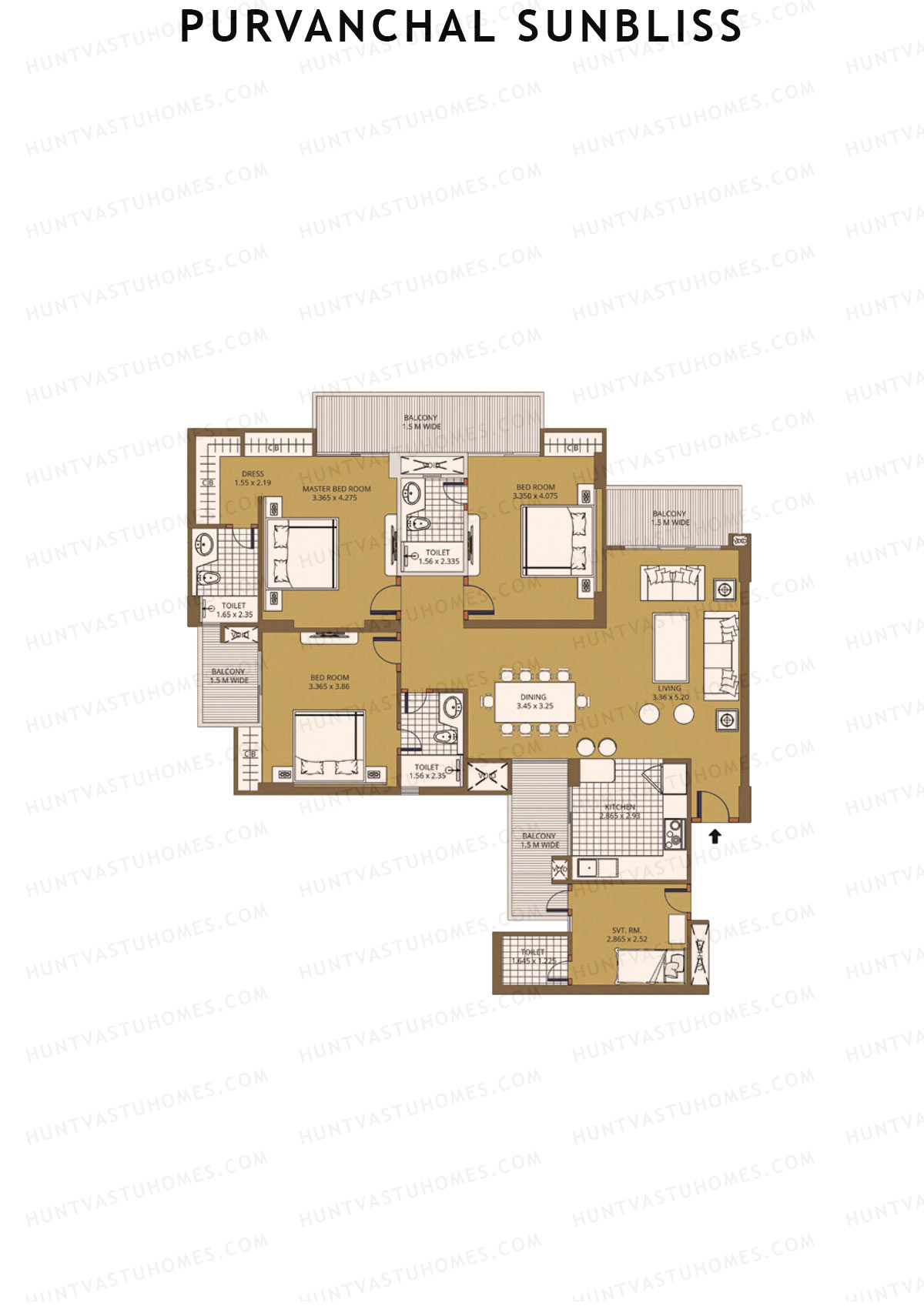 Purvanchal Sunbliss Tower 4 Unit 1 (Type A3) Floor Plan