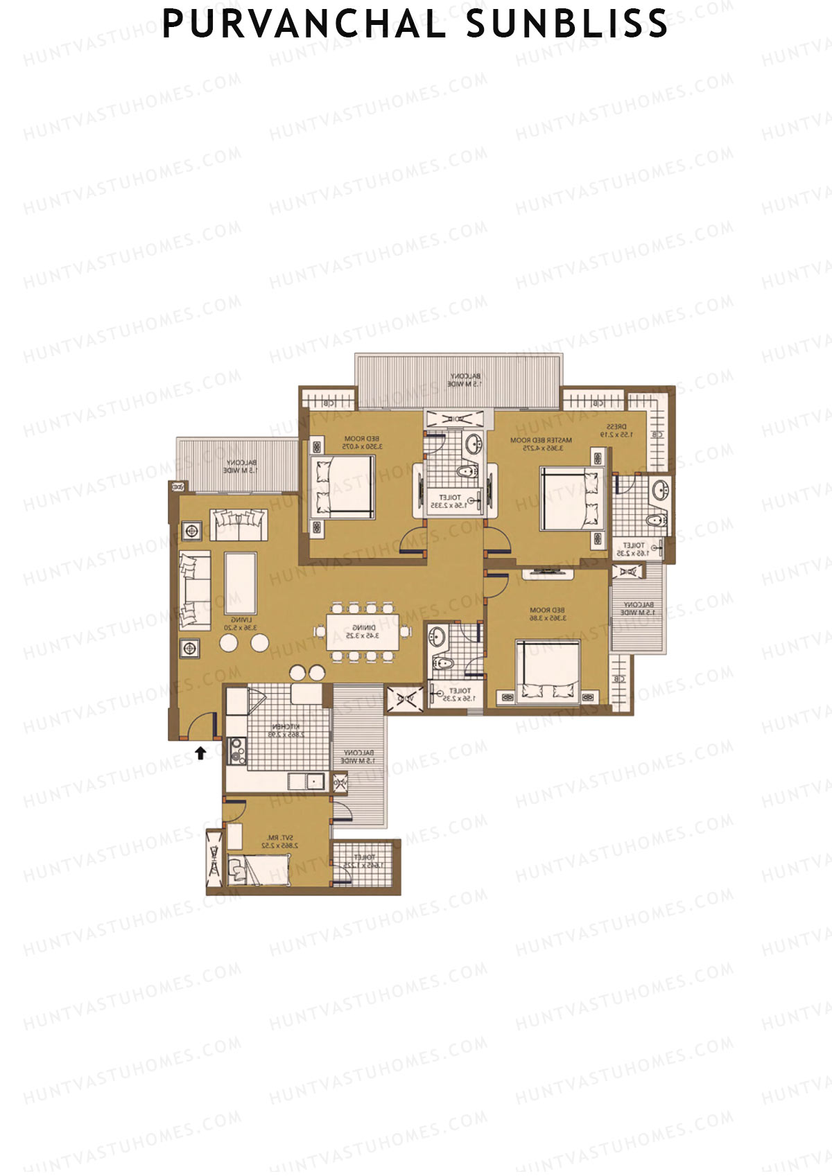 Purvanchal Sunbliss Tower 4 Unit 2 (Type A3) Floor Plan