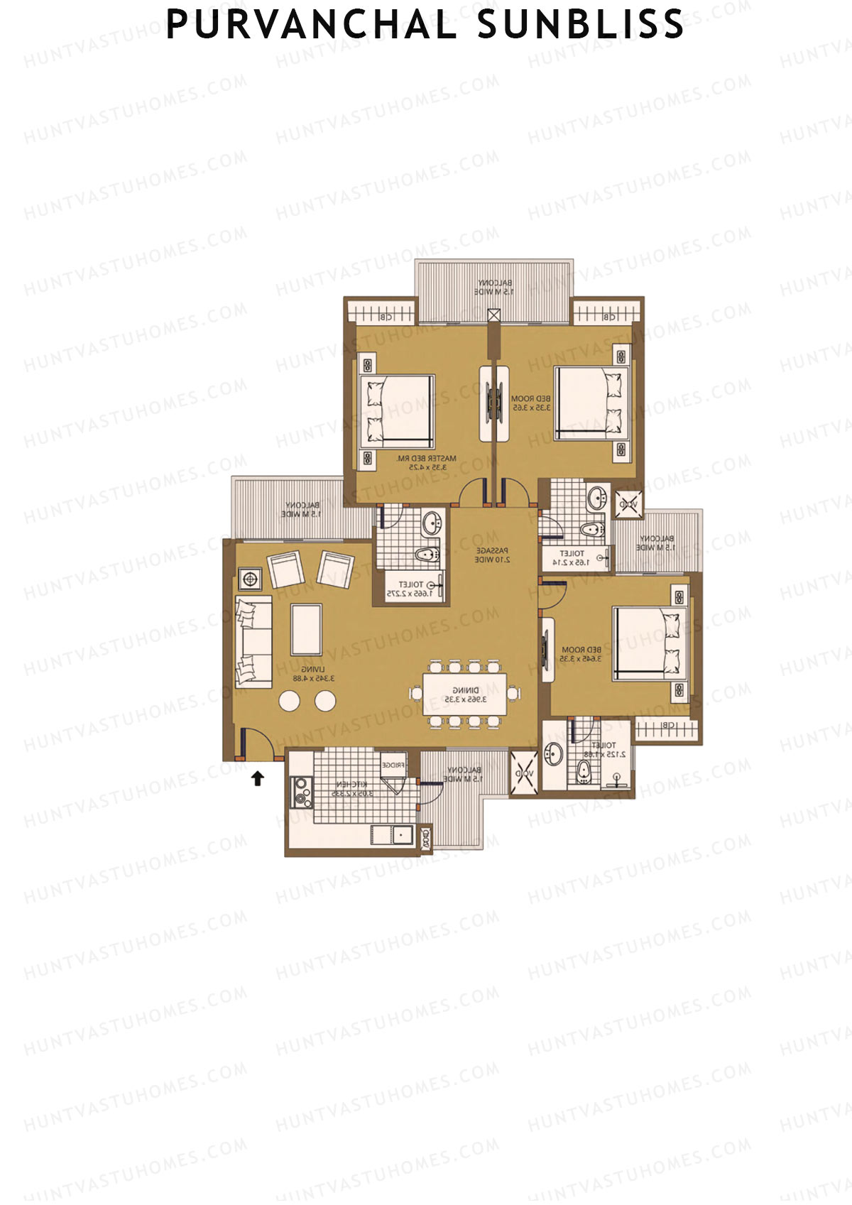 Purvanchal Sunbliss Tower 4 Unit 3 (Type A4) Floor Plan