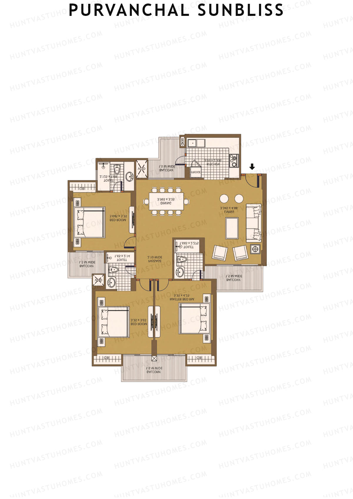 Purvanchal Sunbliss Tower 4 Unit 7 (Type A4) Floor Plan