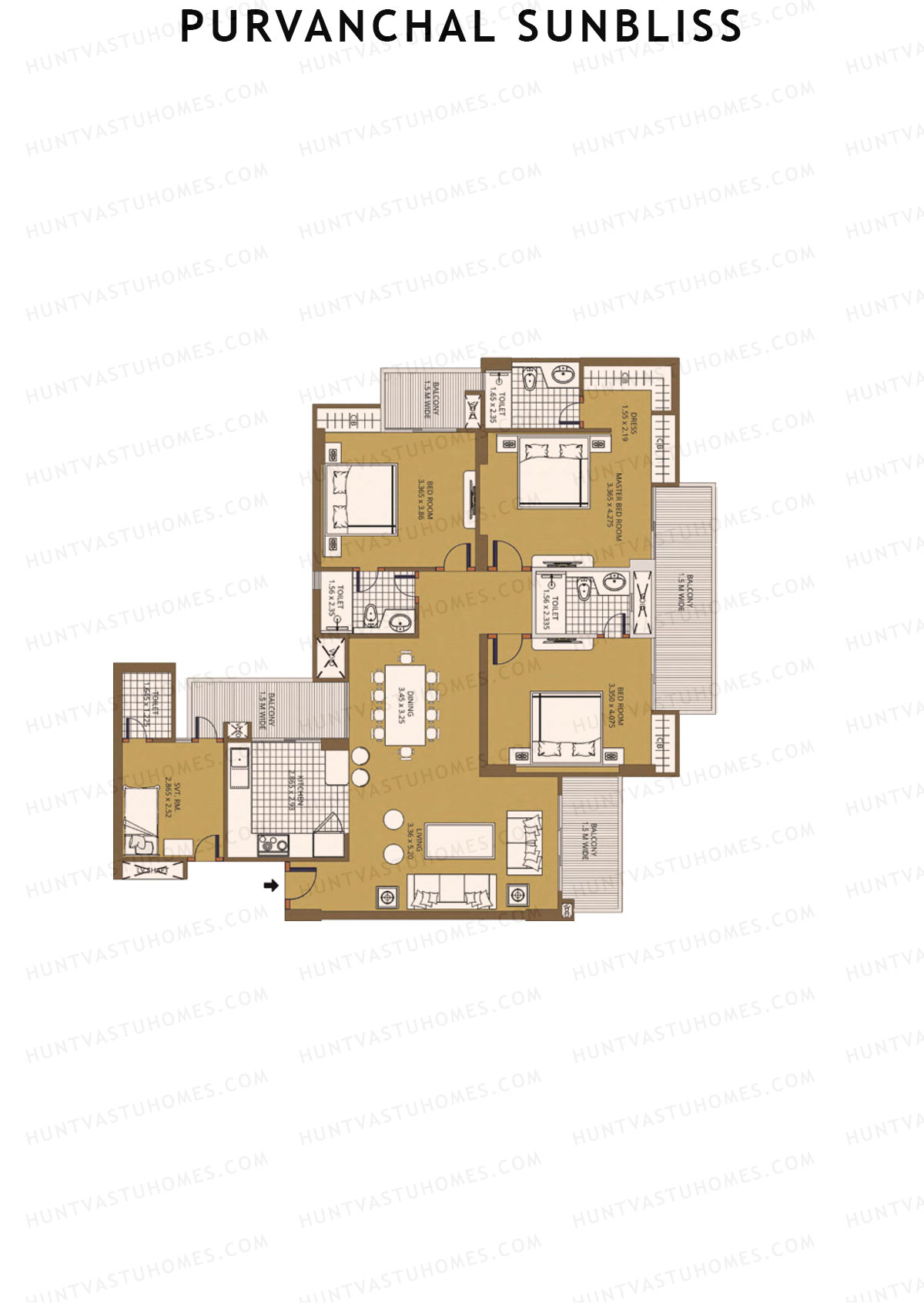 Purvanchal Sunbliss Tower 6 Unit 1 (Type A3) Floor Plan