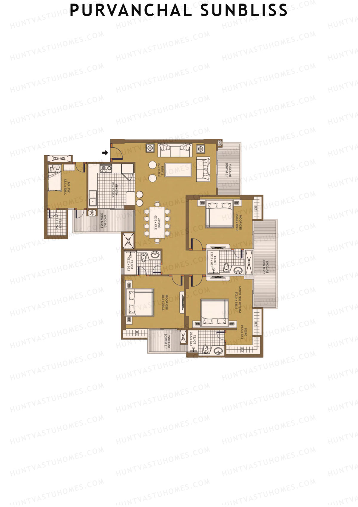 Purvanchal Sunbliss Tower 6 Unit 2 (Type A3) Floor Plan