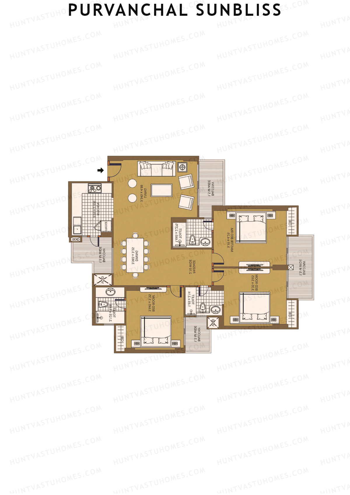 Purvanchal Sunbliss Tower 6 Unit 3 (Type A4) Floor Plan