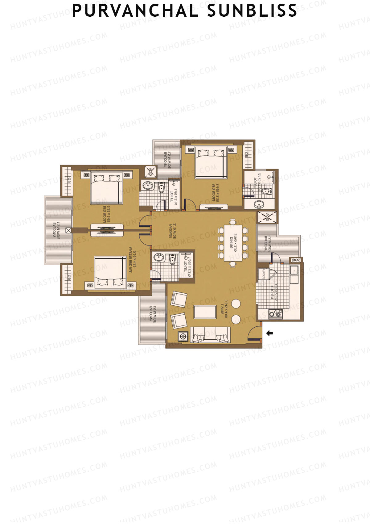 Purvanchal Sunbliss Tower 6 Unit 5 (Type A4) Floor Plan
