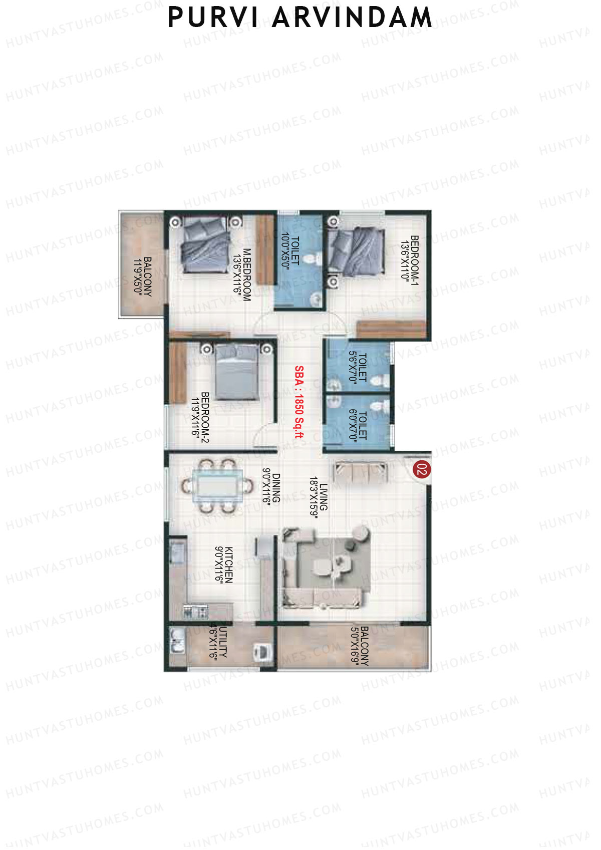Purvi Arvindam Tower 1 Unit 2 Floor Plan