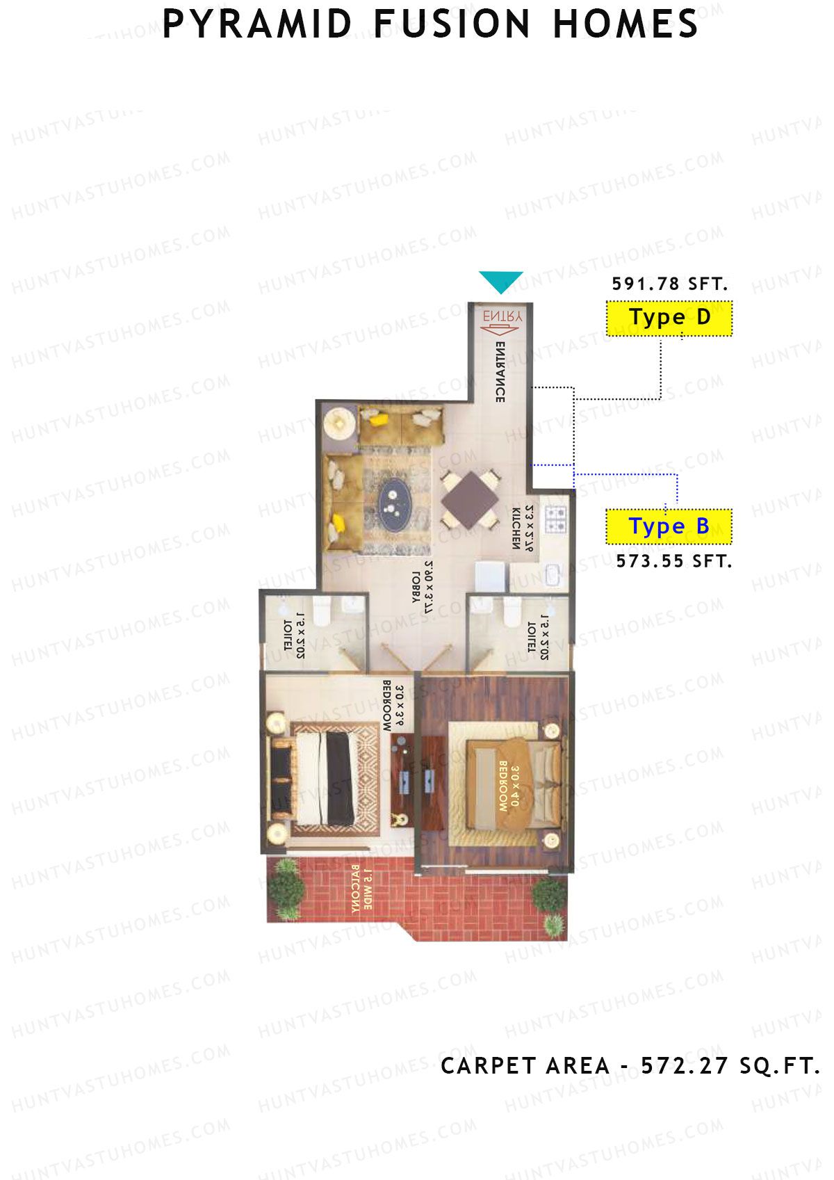 Pyramid Fusion Homes Tower 1 Unit 8 (Type C B D) Floor Plan