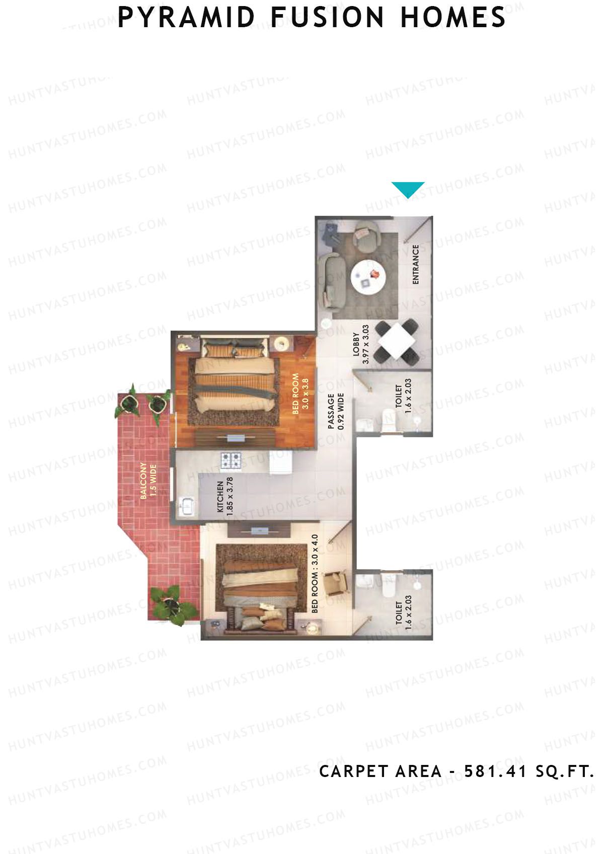 Pyramid Fusion Homes Tower 3 Unit 2 (Type A) Floor Plan