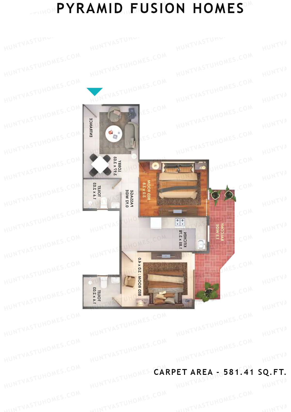 Pyramid Fusion Homes Tower 3 Unit 3 (Type A) Floor Plan