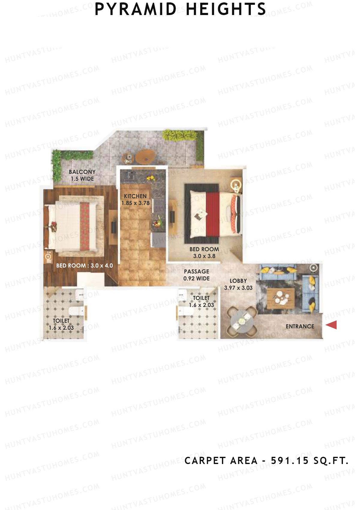 Pyramid Heights Tower 3 Unit 3 (Type A) Floor Plan