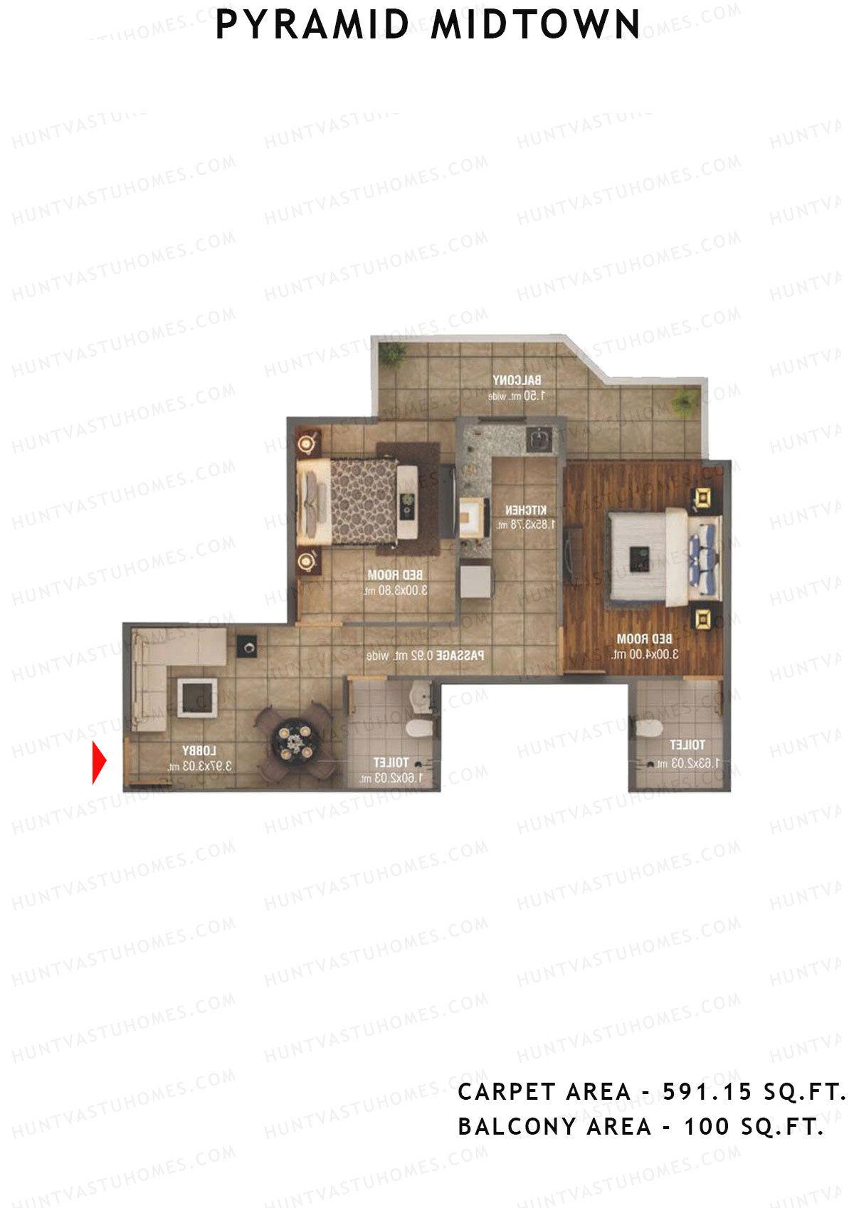 Pyramid Midtown Tower 1 Unit 2 (Type A) Floor Plan