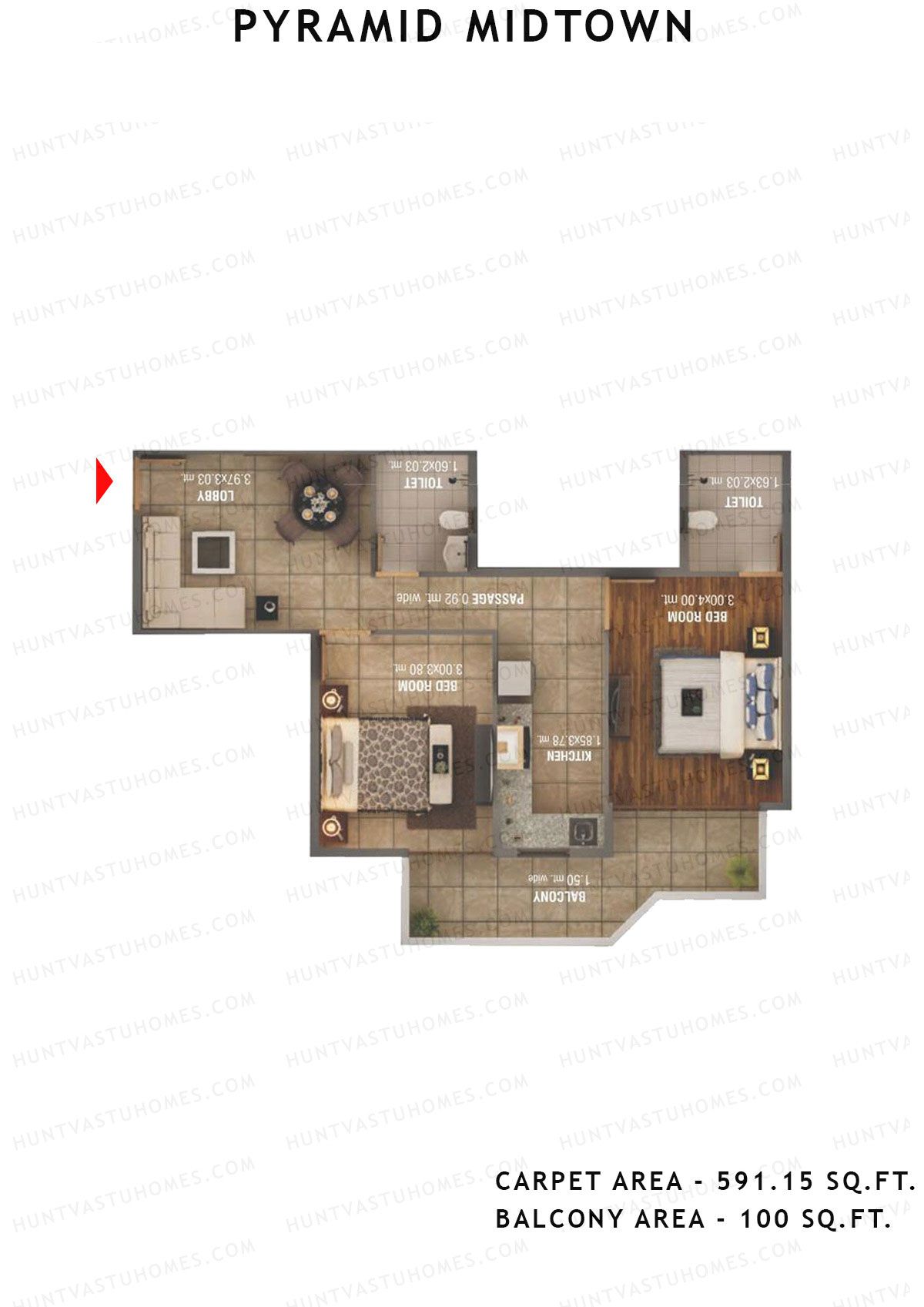 Pyramid Midtown Tower 1 Unit 3 (Type A) Floor Plan