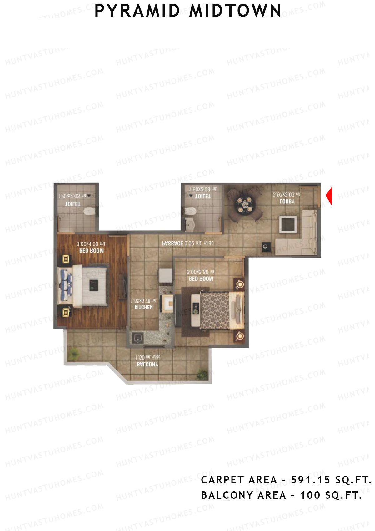 Pyramid Midtown Tower 1 Unit 6 (Type A) Floor Plan