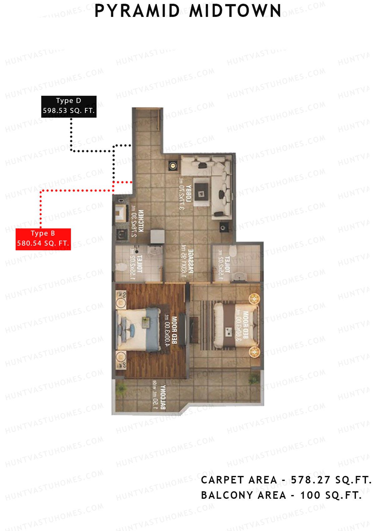 Pyramid Midtown Tower 1 Unit 4 (Type C) Floor Plan