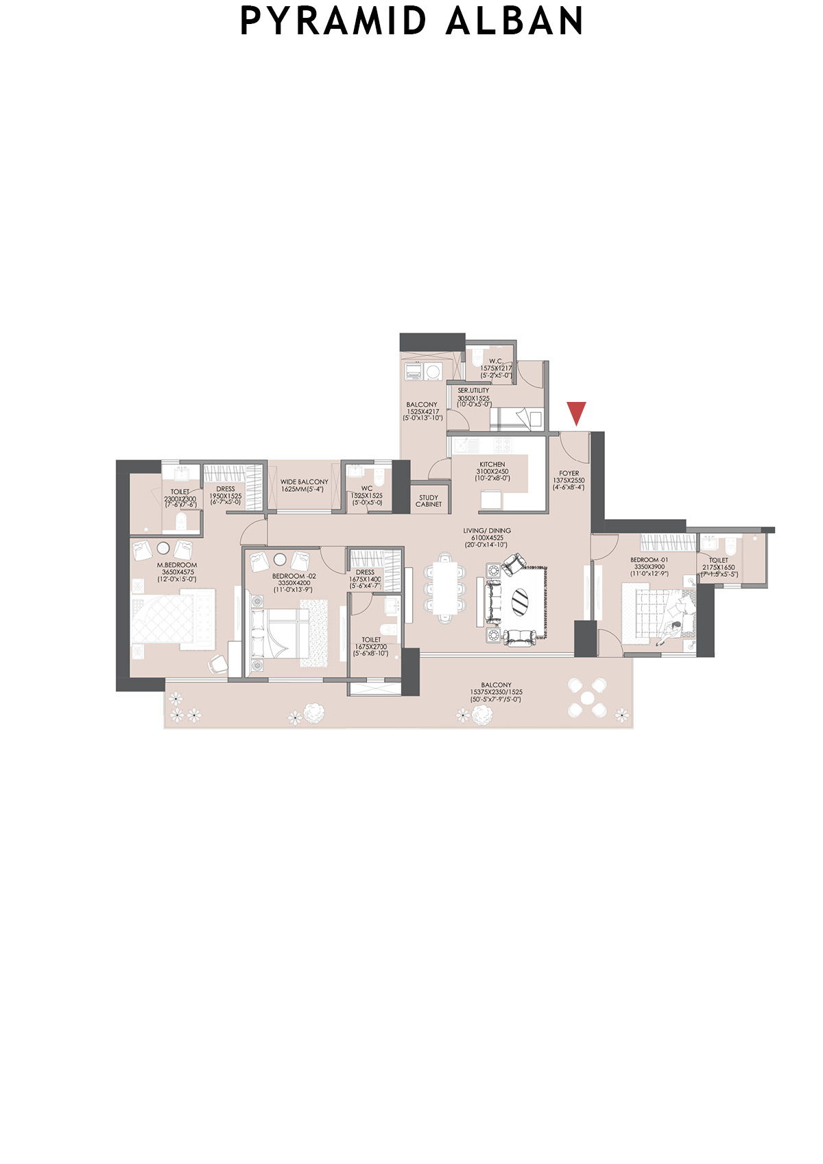 Pyramid Alban Tower 1 Unit A (Type B) Floor Plan