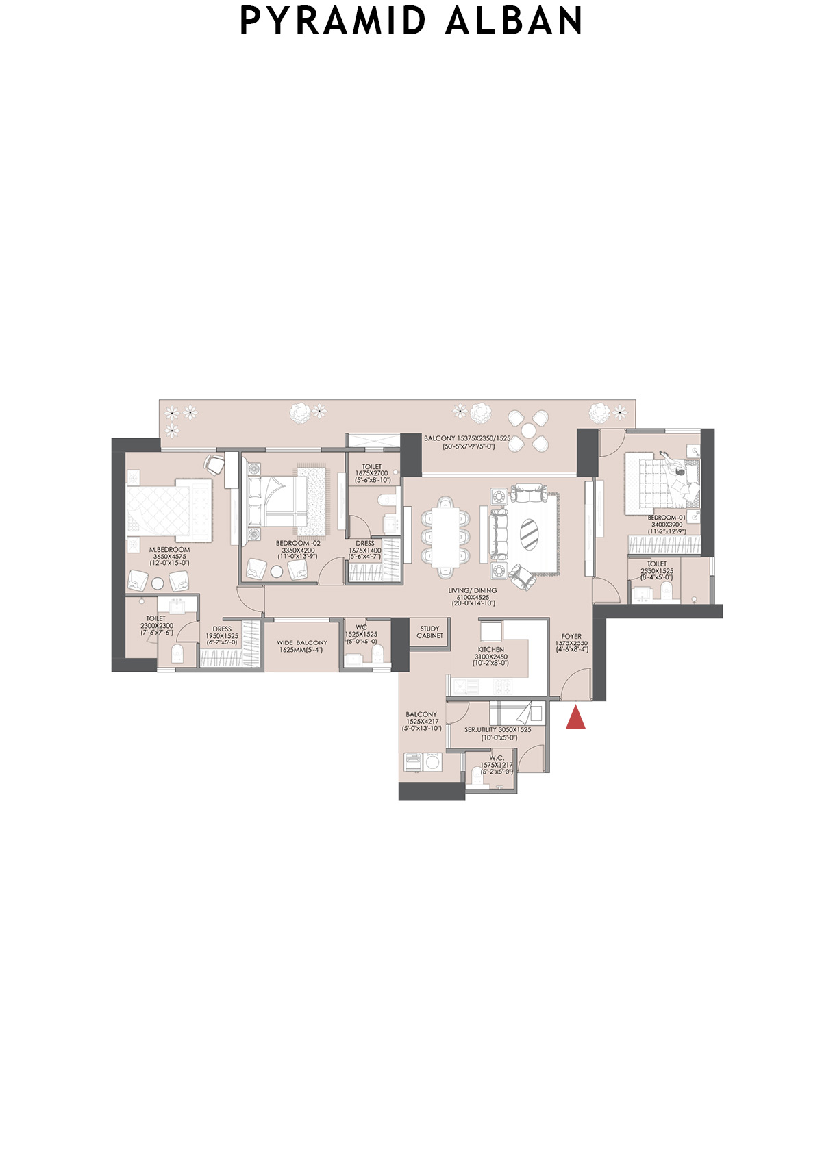 Pyramid Alban Tower 1 Unit B (Type A) Floor Plan