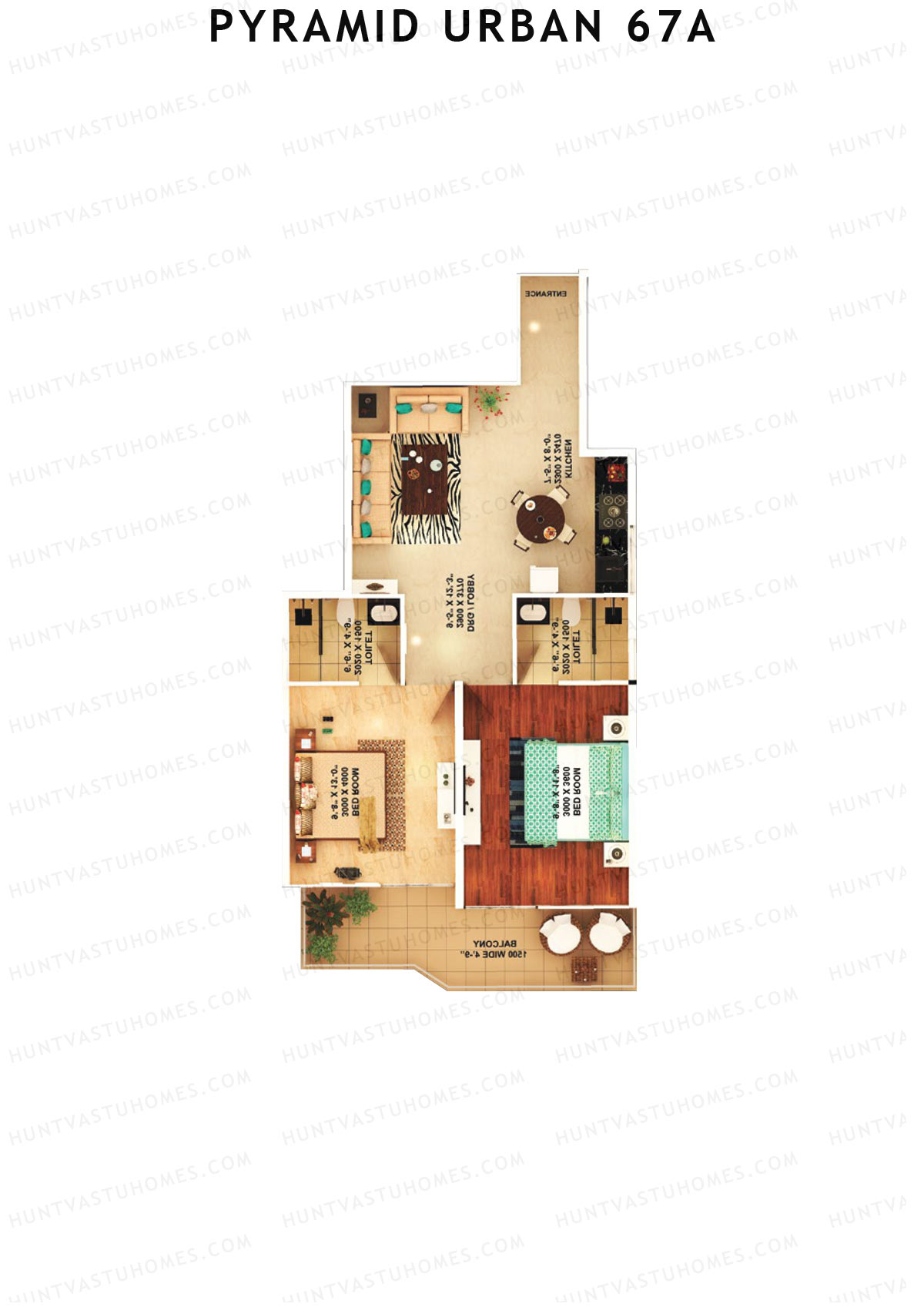 Pyramid Urban 67A, Tower 10, Unit 8 (Type C), 2BHK, Carpet Area 579   sq ft 