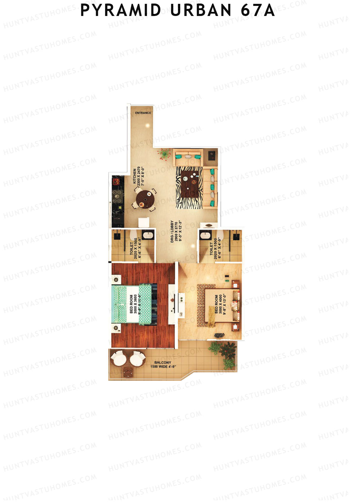 Pyramid Urban 67A, Tower 11, Unit 7 (Type C), 2BHK, Carpet Area 579   sq ft 