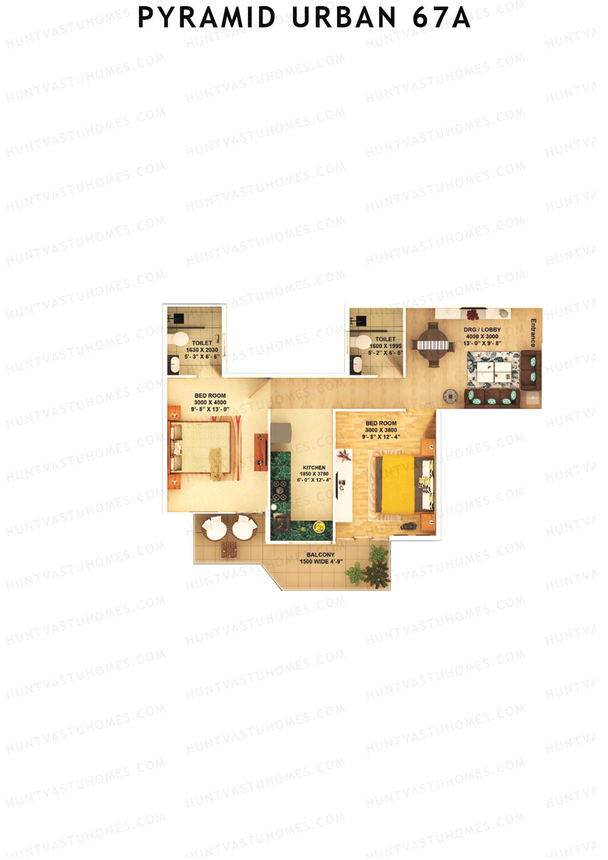 Pyramid Urban 67A, Tower 12, Unit 1 (Type A), 2BHK, Carpet Area 591   sq ft 