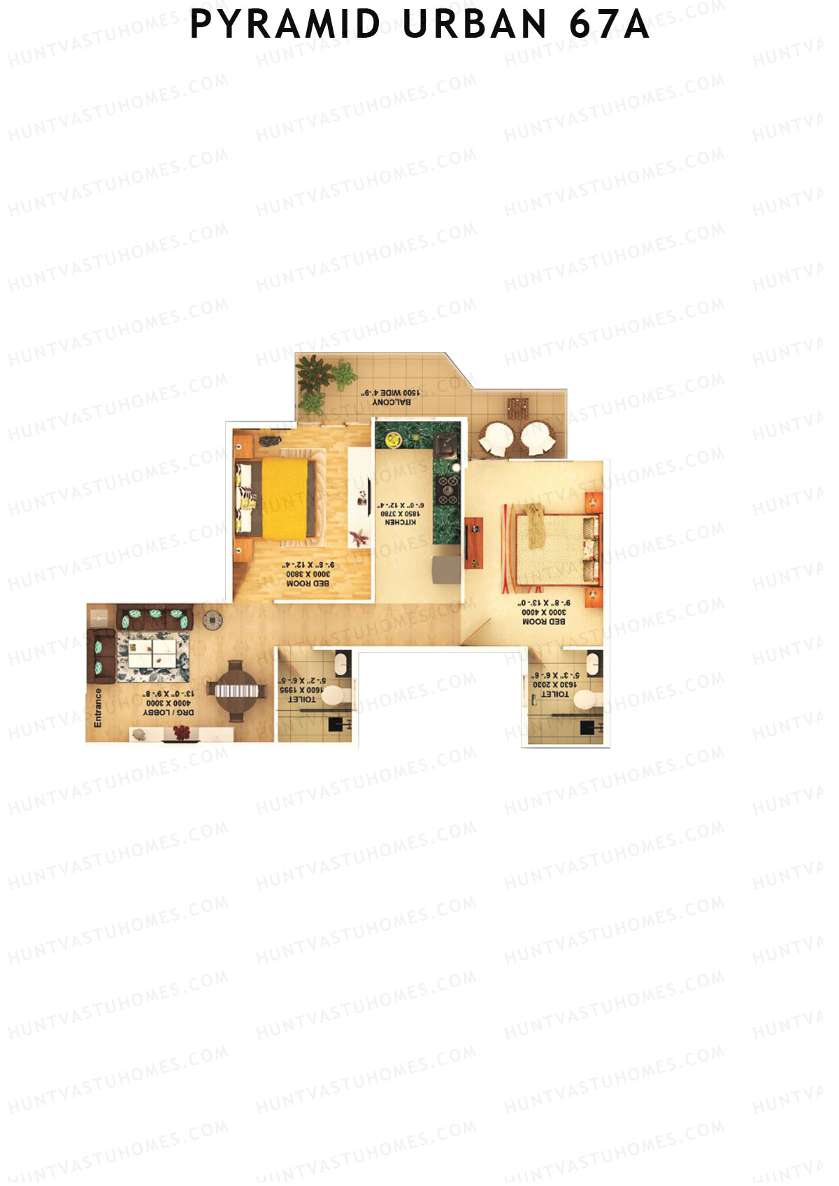 Pyramid Urban 67A, Tower 12, Unit 5 (Type A), 2BHK, Carpet Area 591   sq ft 