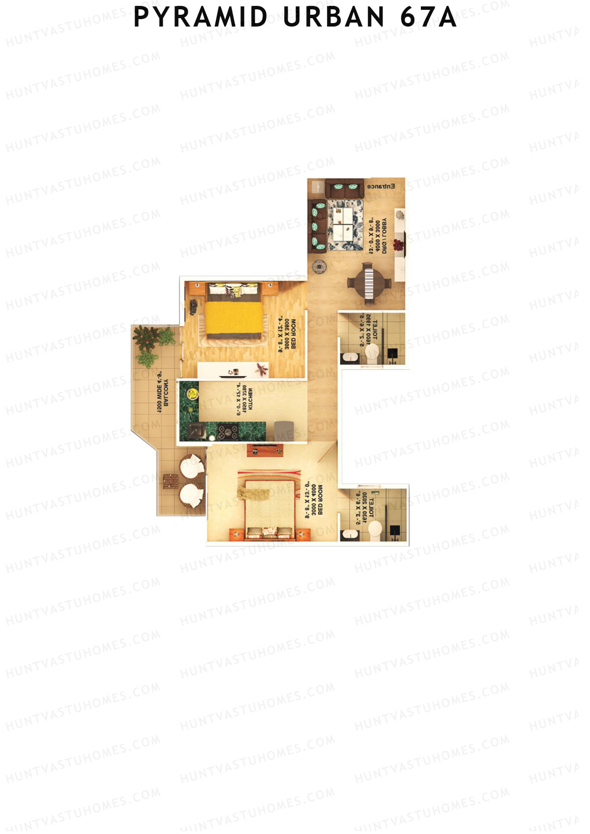 Pyramid Urban 67A, Tower 1, Unit 6 (Type A), 2BHK, Carpet Area 591   sq ft 