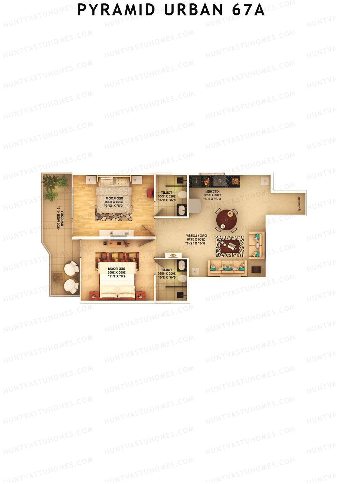 Pyramid Urban 67A, Tower 1, Unit 7 (Type D), 2BHK, Carpet Area 598   sq ft 