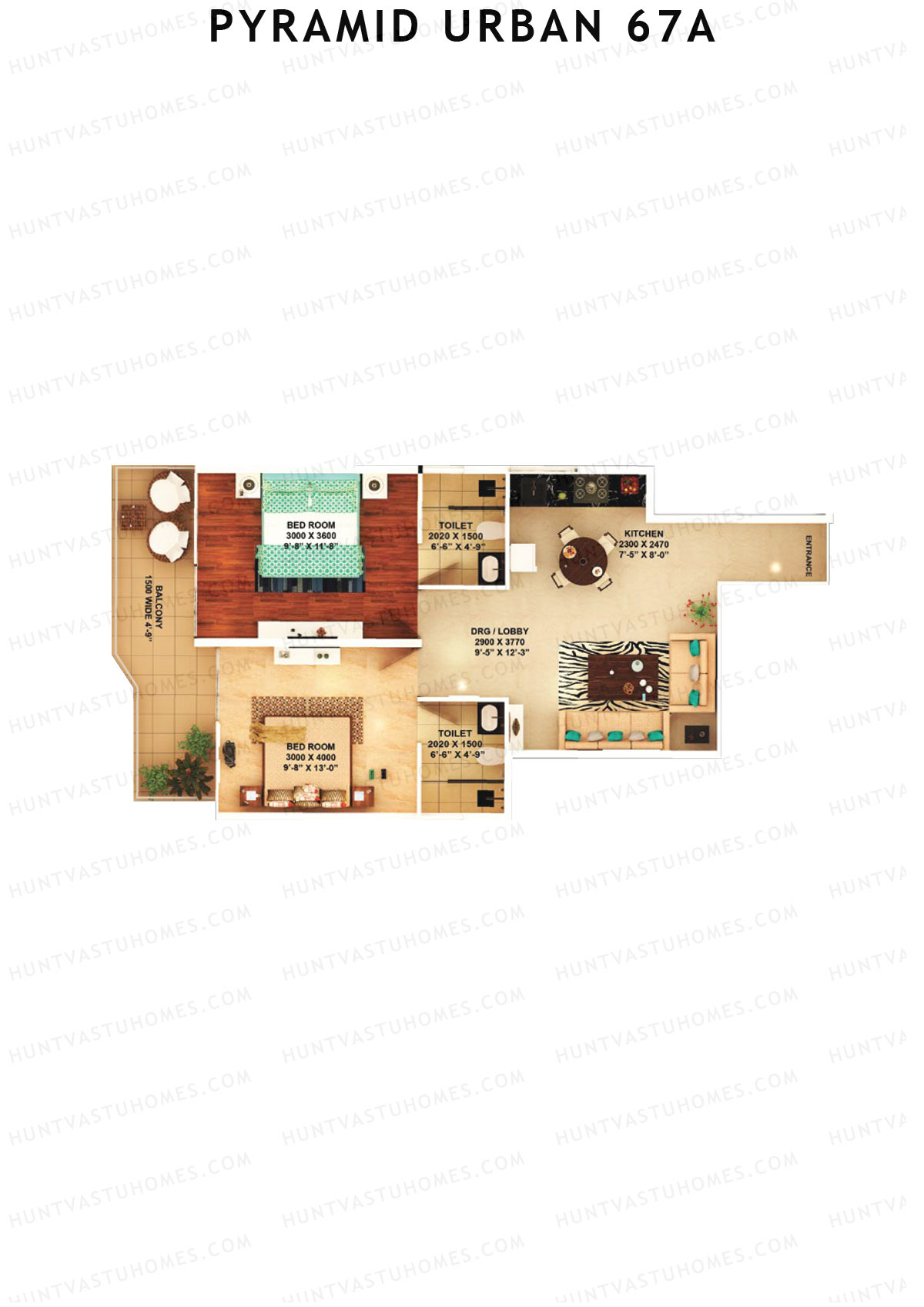 Pyramid Urban 67A, Tower 2, Unit 7 (Type C), 2BHK, Carpet Area 579   sq ft 