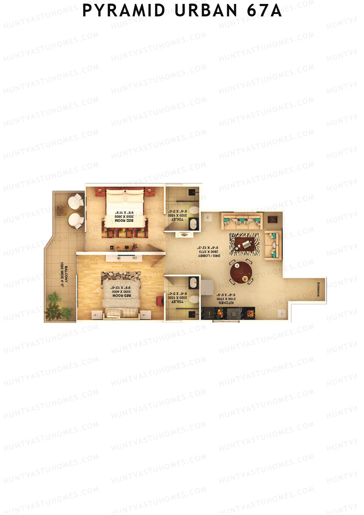 Pyramid Urban 67A, Tower 2, Unit 8 (Type D), 2BHK, Carpet Area 598   sq ft 