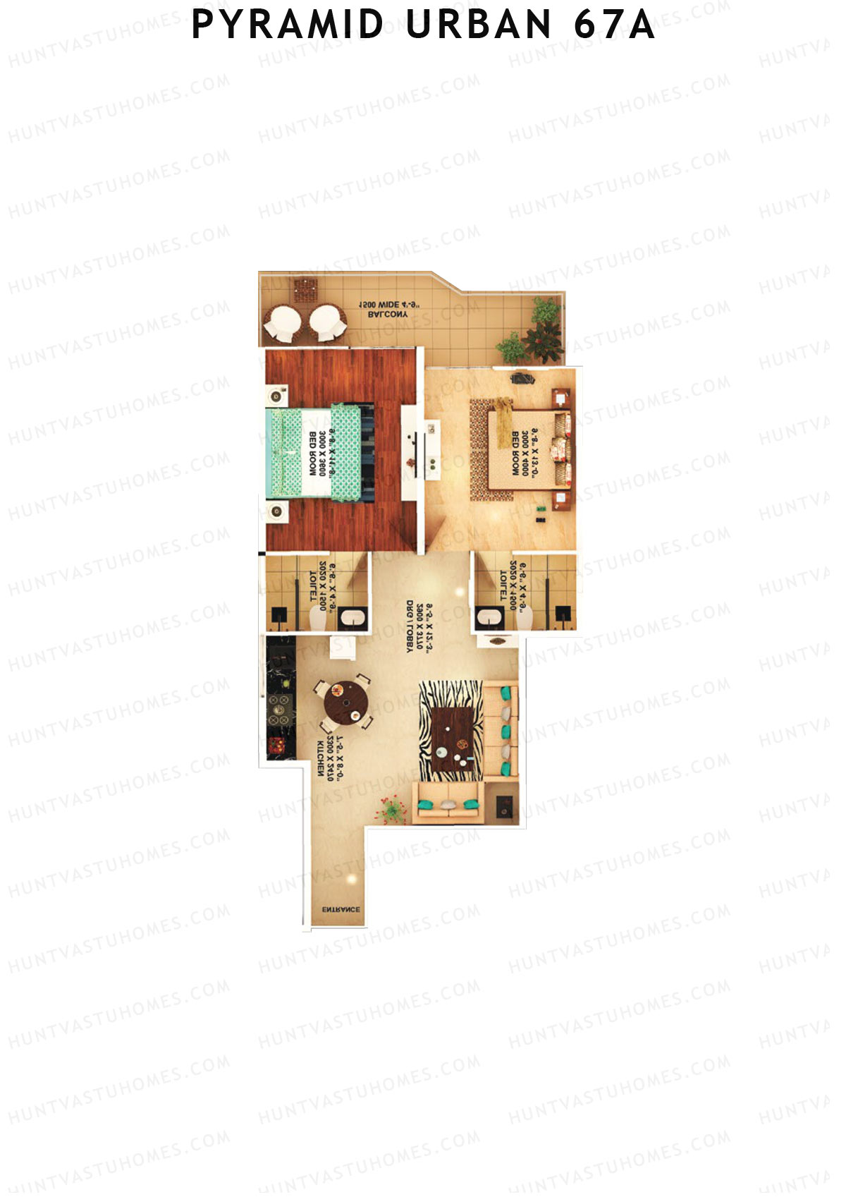 Pyramid Urban 67A, Tower 3, Unit 4 (Type C), 2BHK, Carpet Area 579   sq ft 