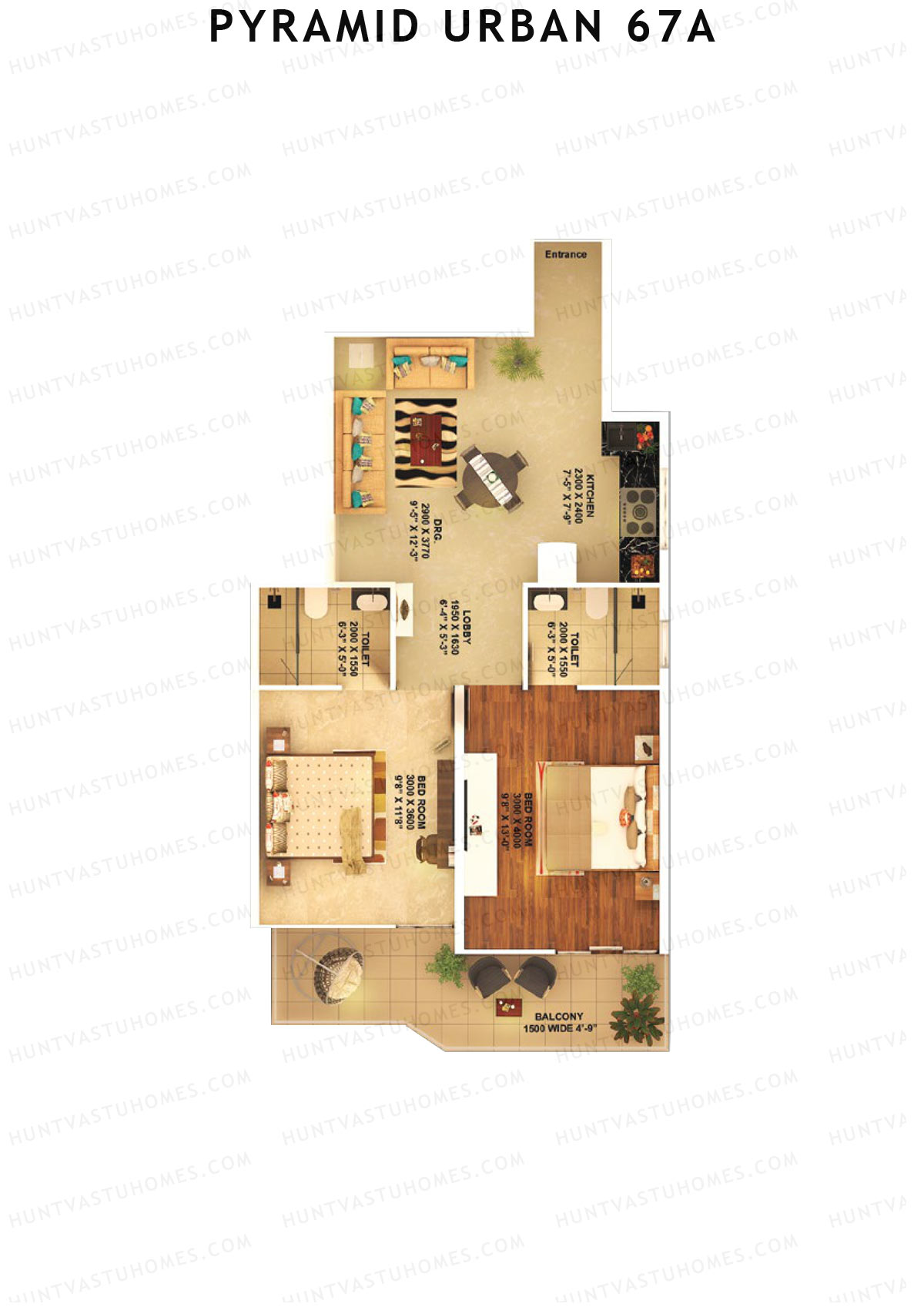 Pyramid Urban 67A, Tower 4, Unit 8 (Type B), 2BHK, Carpet Area 580   sq ft 