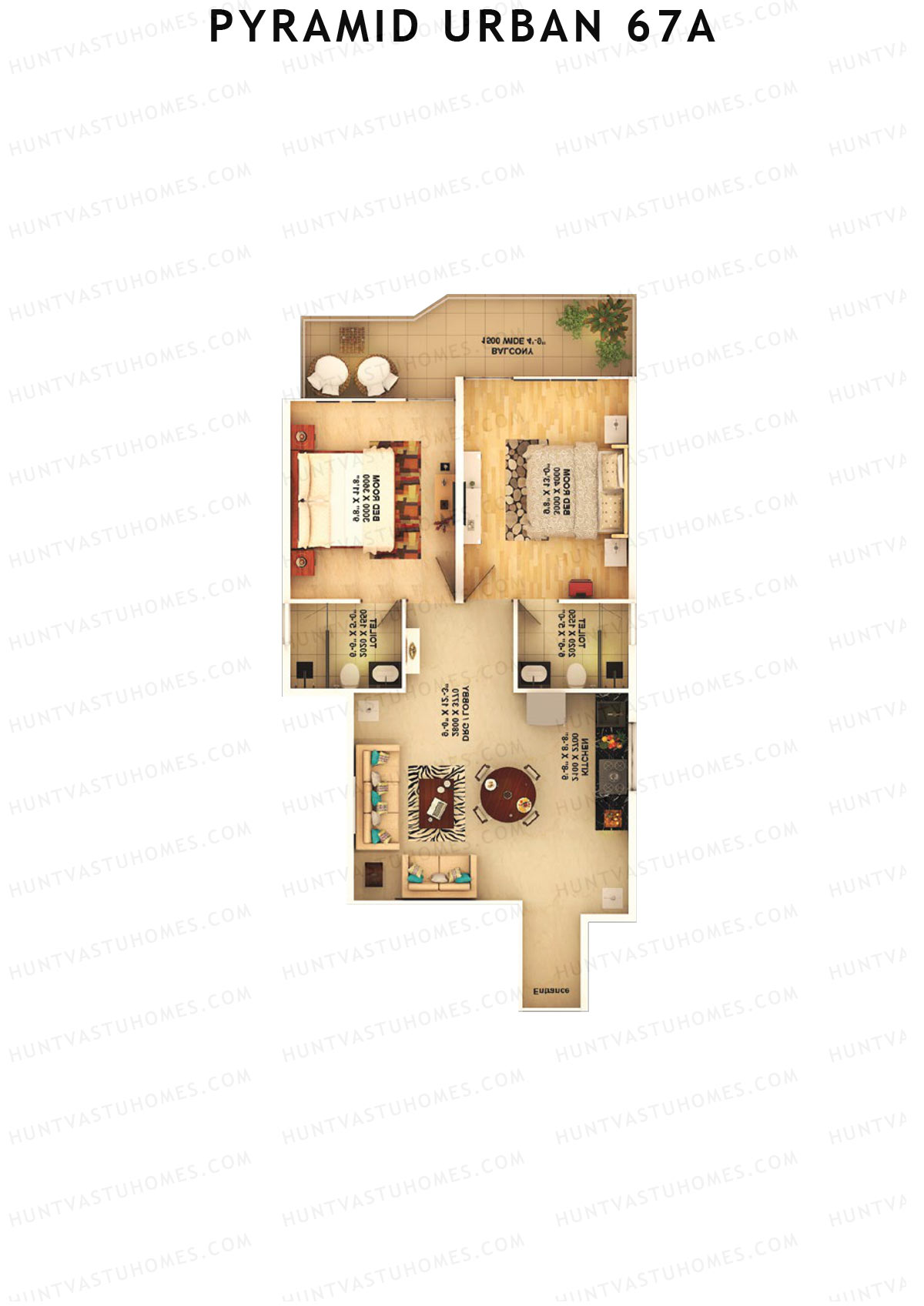 Pyramid Urban 67A, Tower 5, Unit 3 (Type D), 2BHK, Carpet Area 598   sq ft 