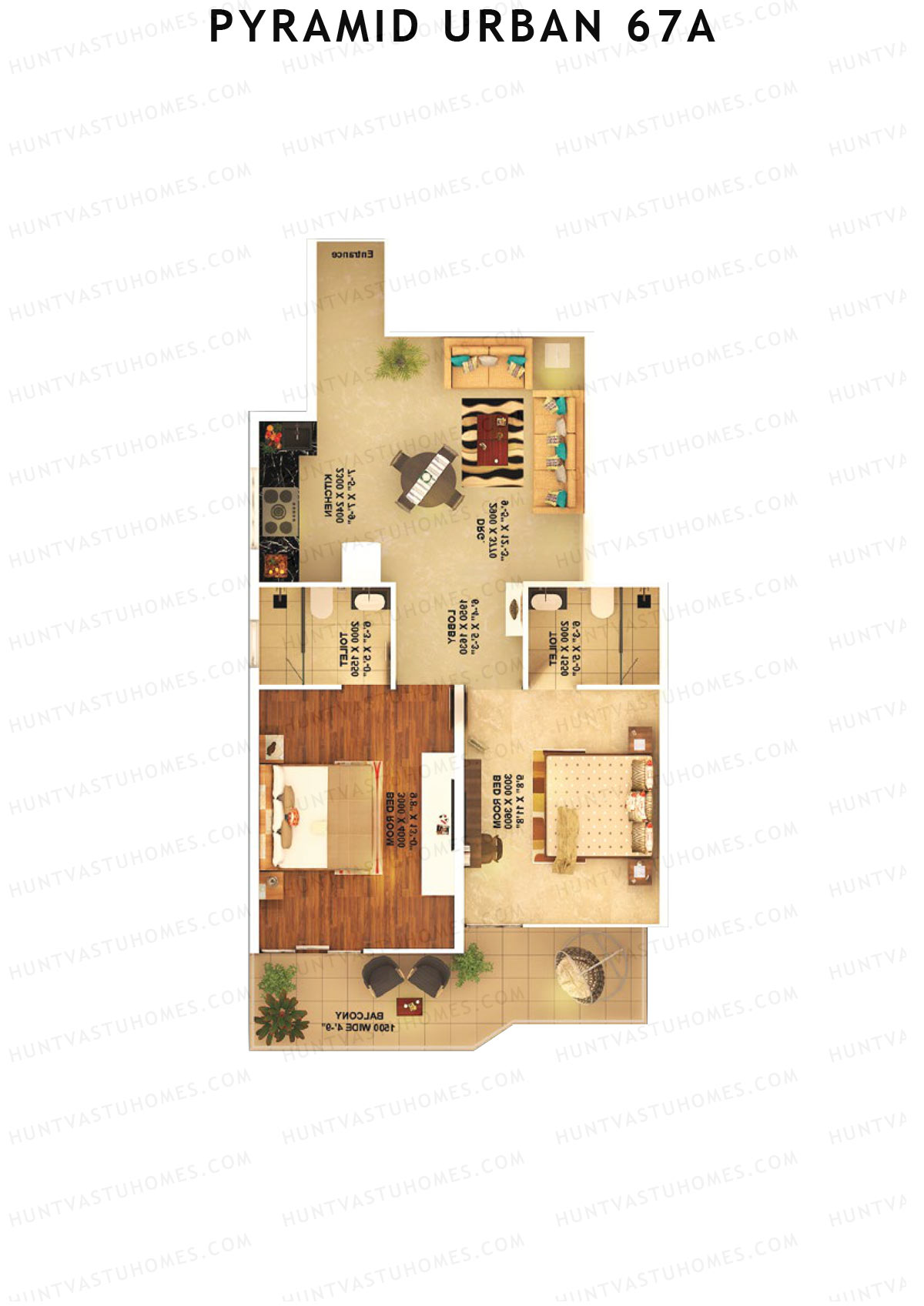 Pyramid Urban 67A, Tower 5, Unit 7 (Type B), 2BHK, Carpet Area 580   sq ft 
