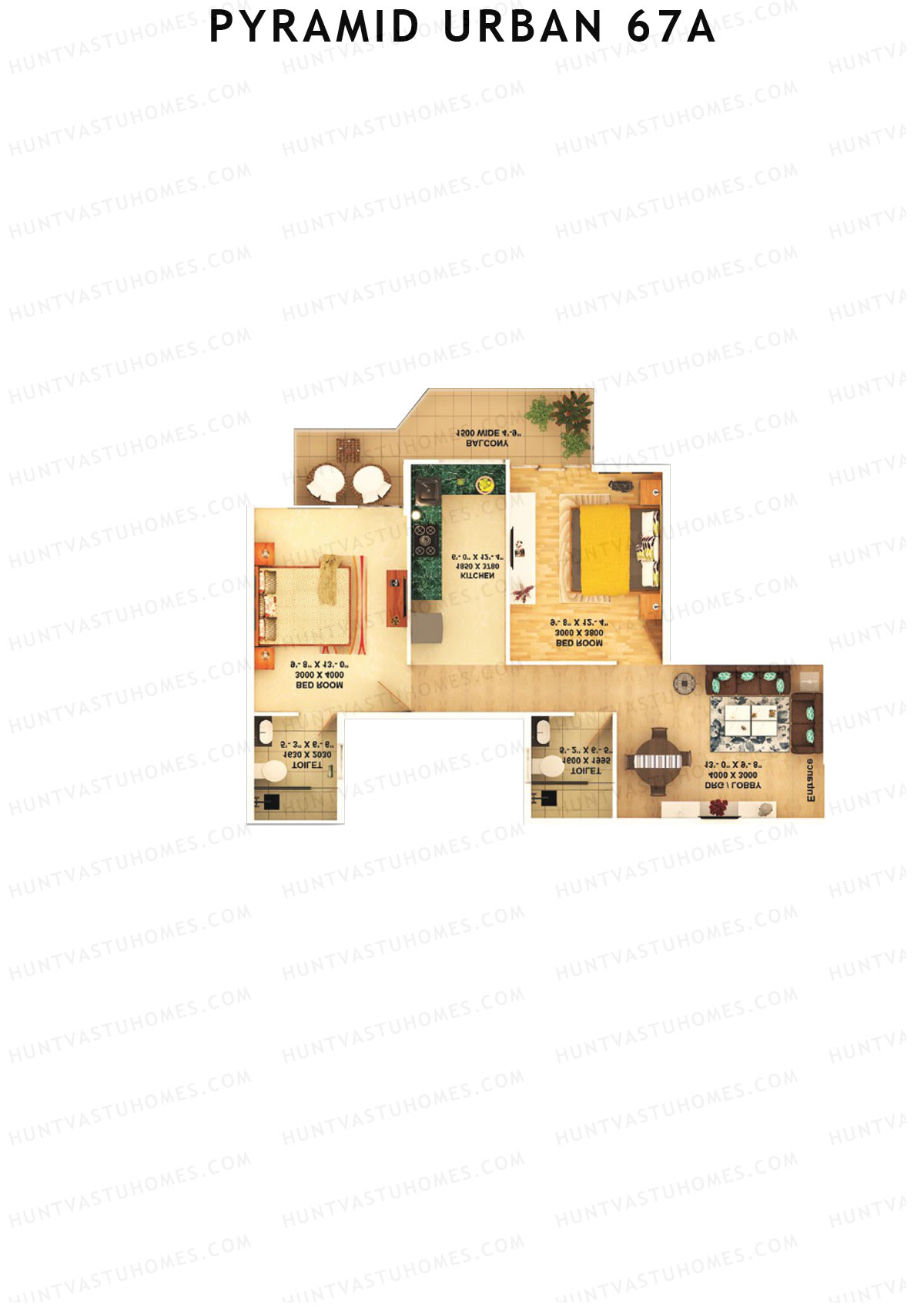 Pyramid Urban 67A, Tower 6, Unit 2 (Type A), 2BHK, Carpet Area 591   sq ft 