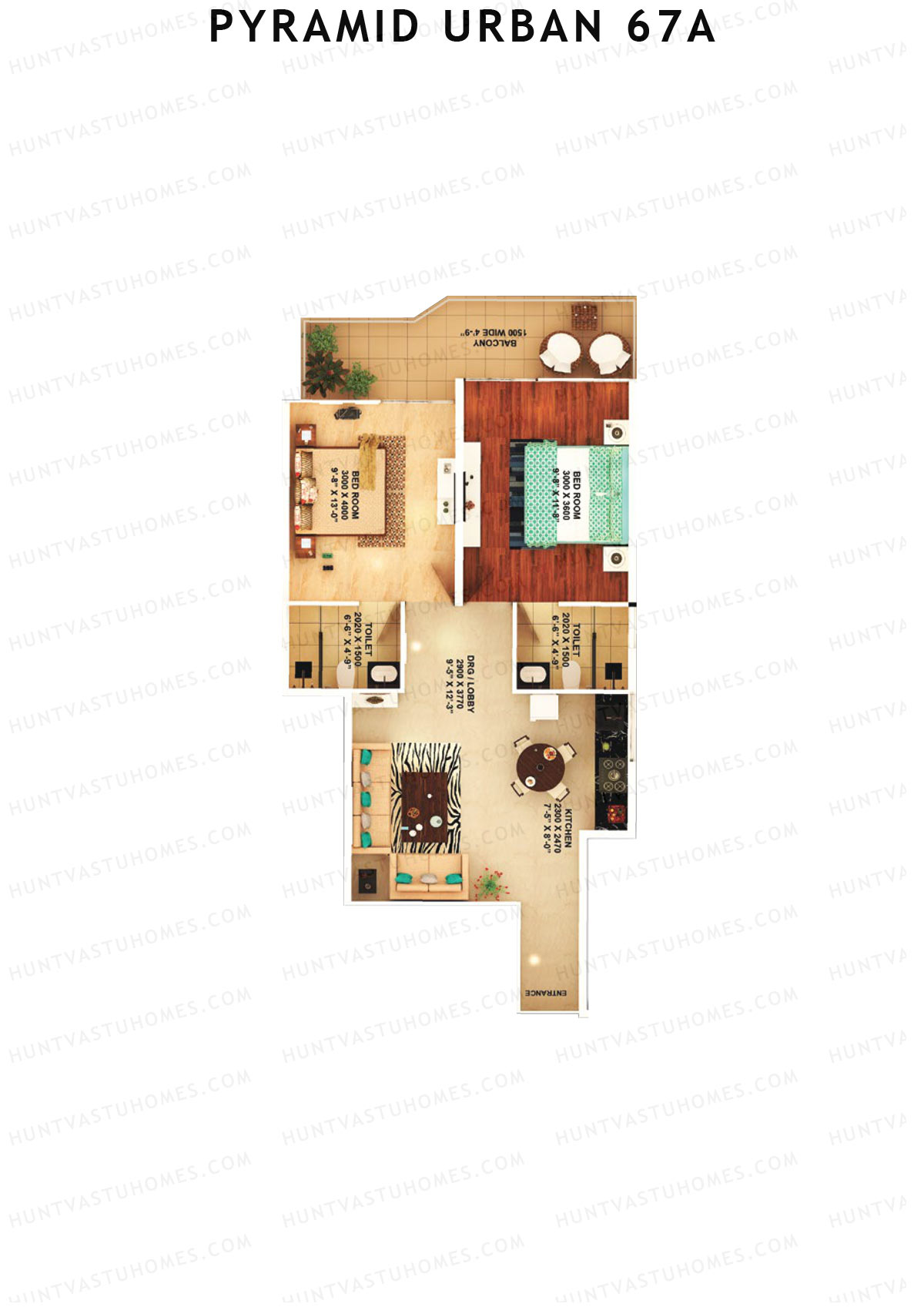 Pyramid Urban 67A, Tower 6, Unit 3 (Type C), 2BHK, Carpet Area 579   sq ft 
