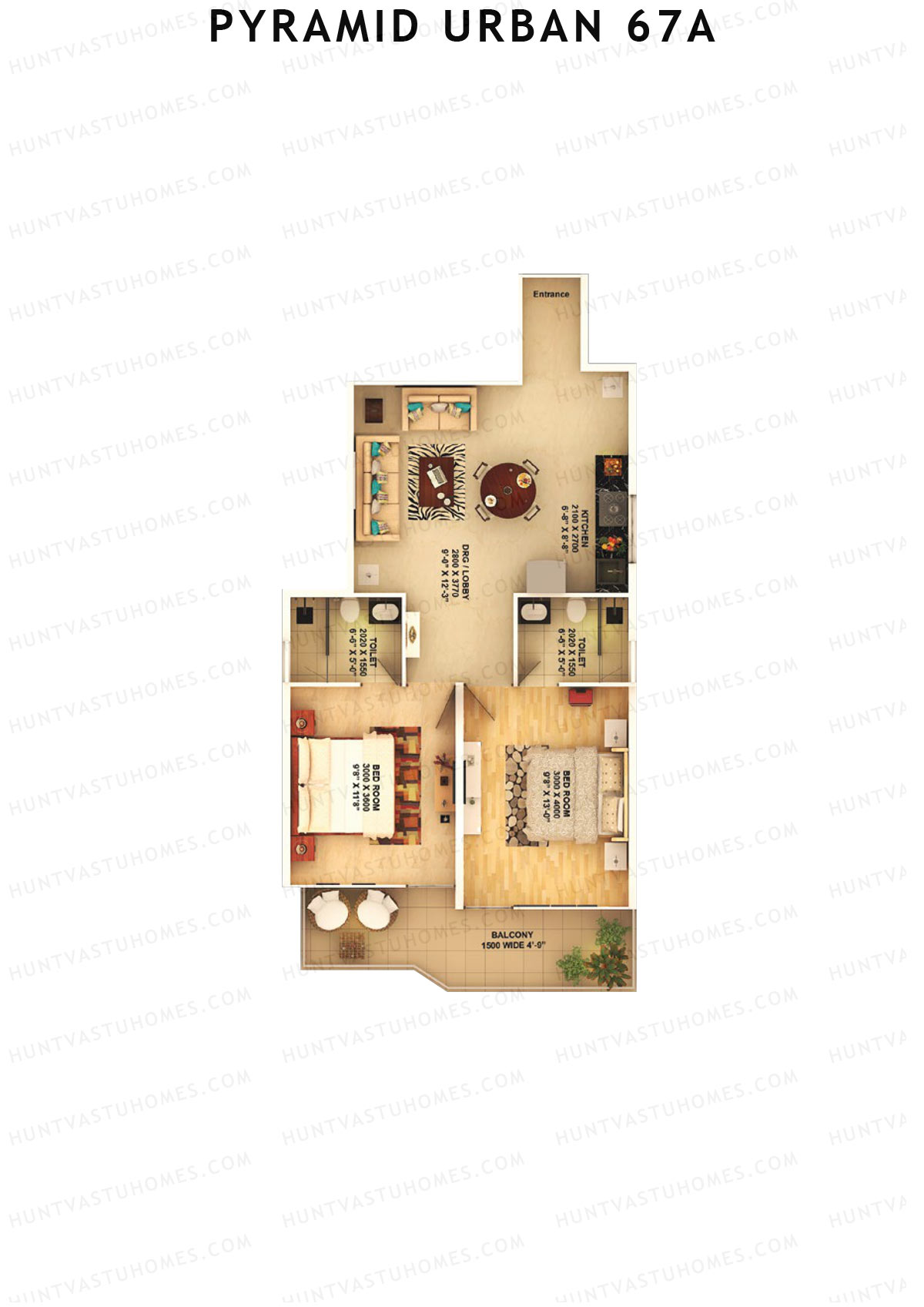 Pyramid Urban 67A, Tower 7, Unit 8 (Type D), 2BHK, Carpet Area 598   sq ft 