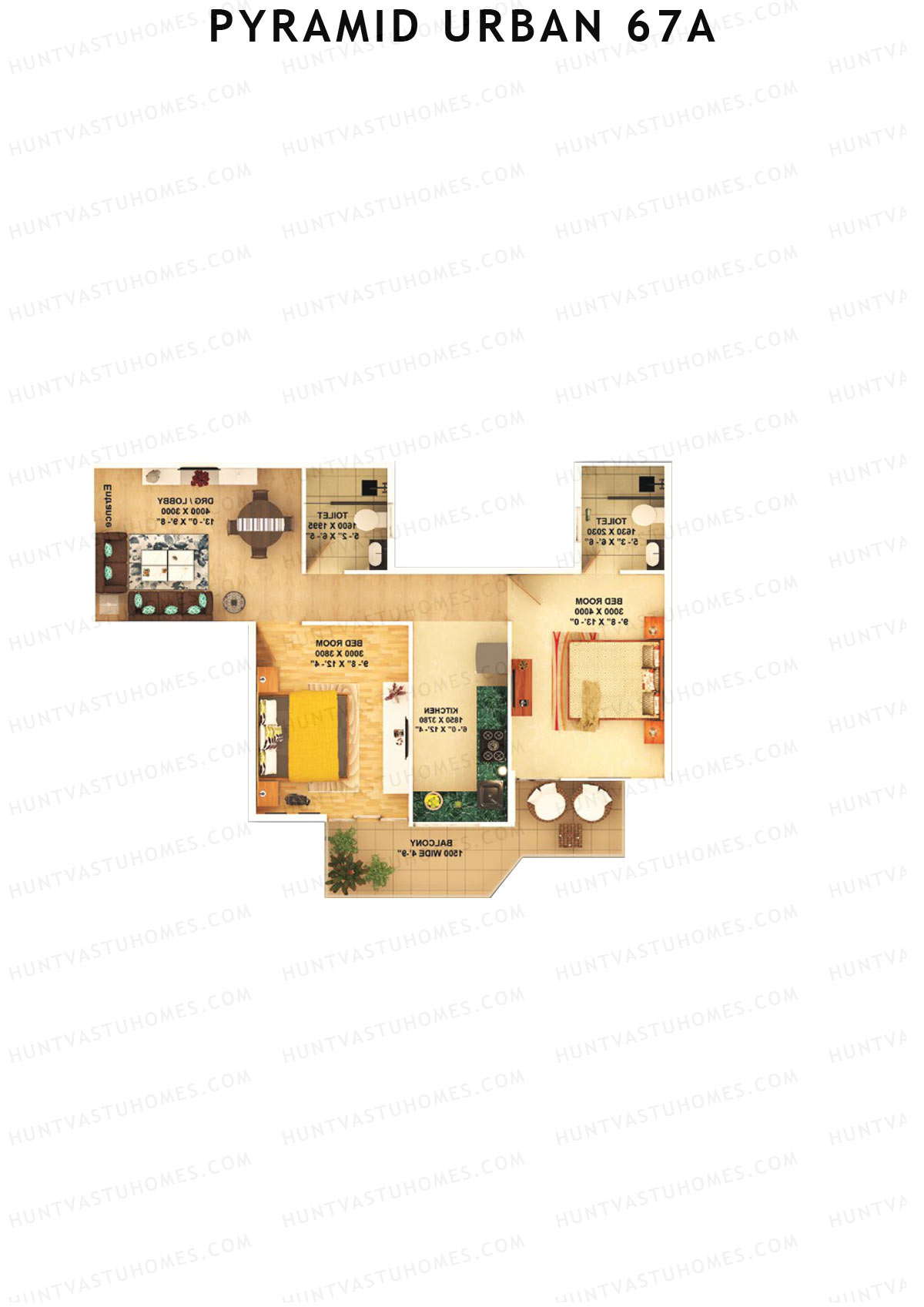 Pyramid Urban 67A, Tower 8, Unit 6 (Type A), 2BHK, Carpet Area 591   sq ft 
