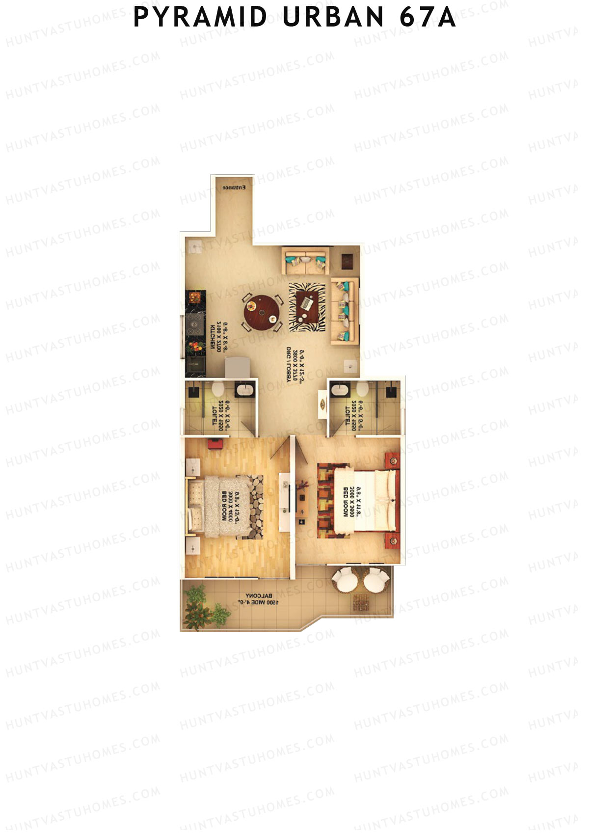 Pyramid Urban 67A, Tower 8, Unit 7 (Type D), 2BHK, Carpet Area 598   sq ft 