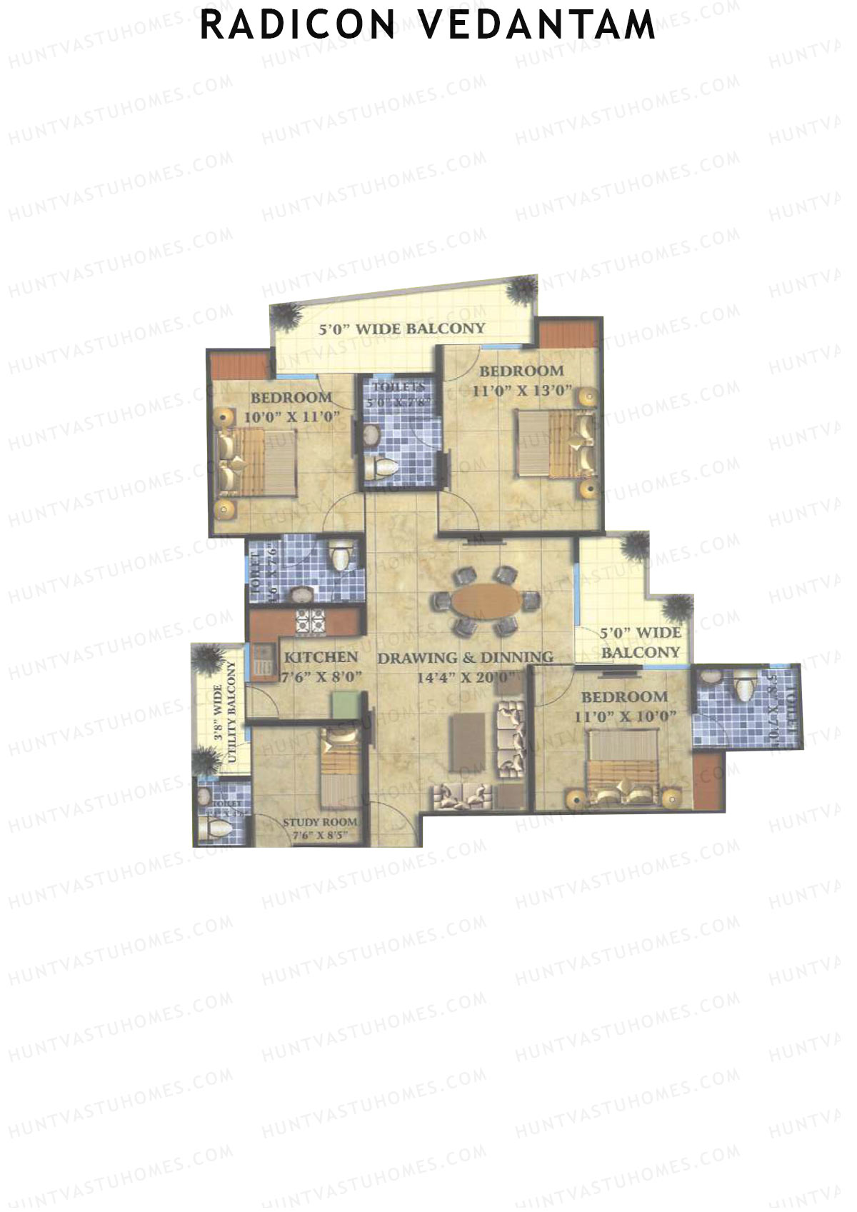 Radicon Vedantam Tower D2F Unit 3 Floor Plan